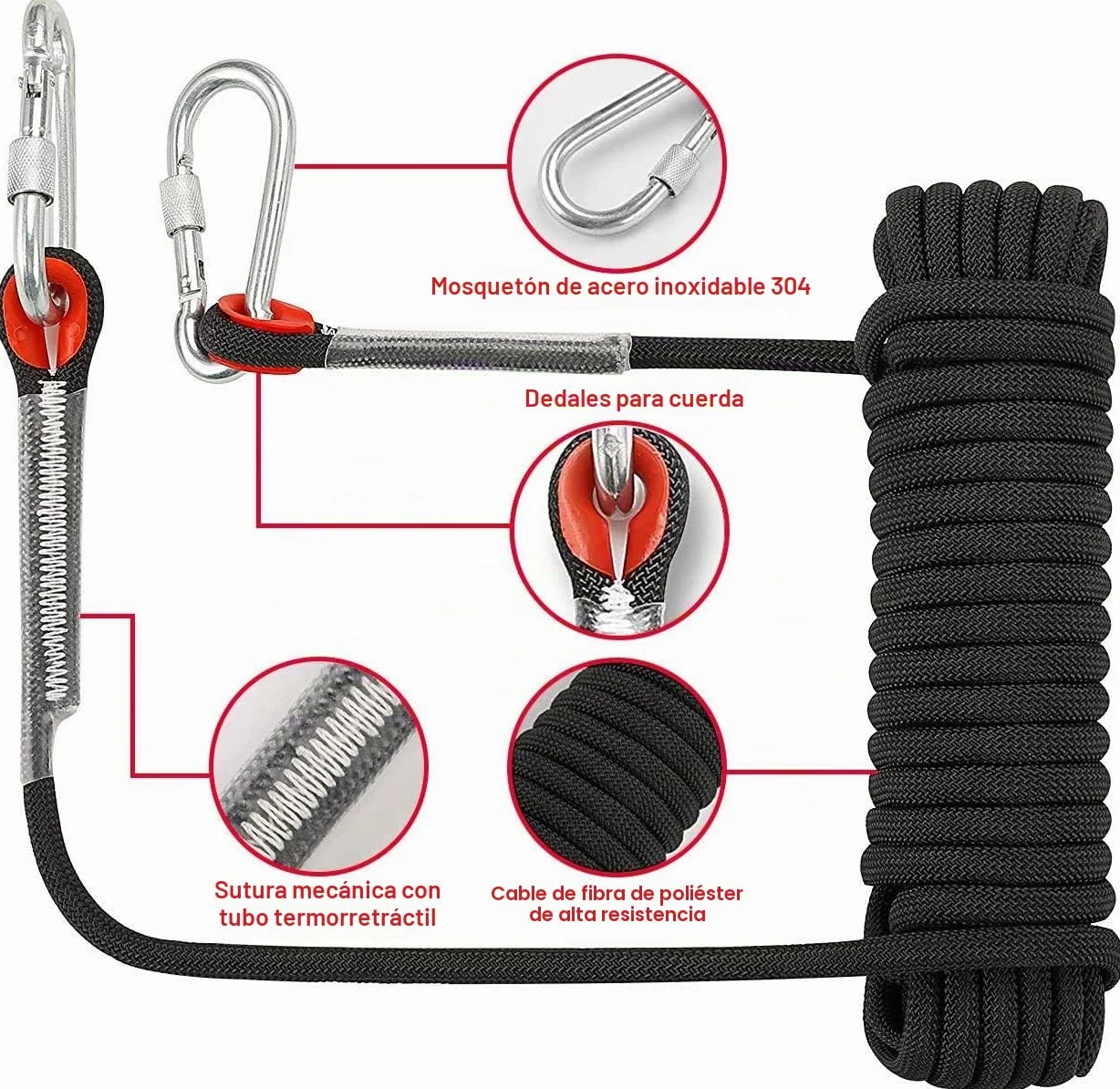 Cuerda Multifuncional para Exteriores D10 mm Nailon 1200kg Carga Rescate Montañismo Escalada