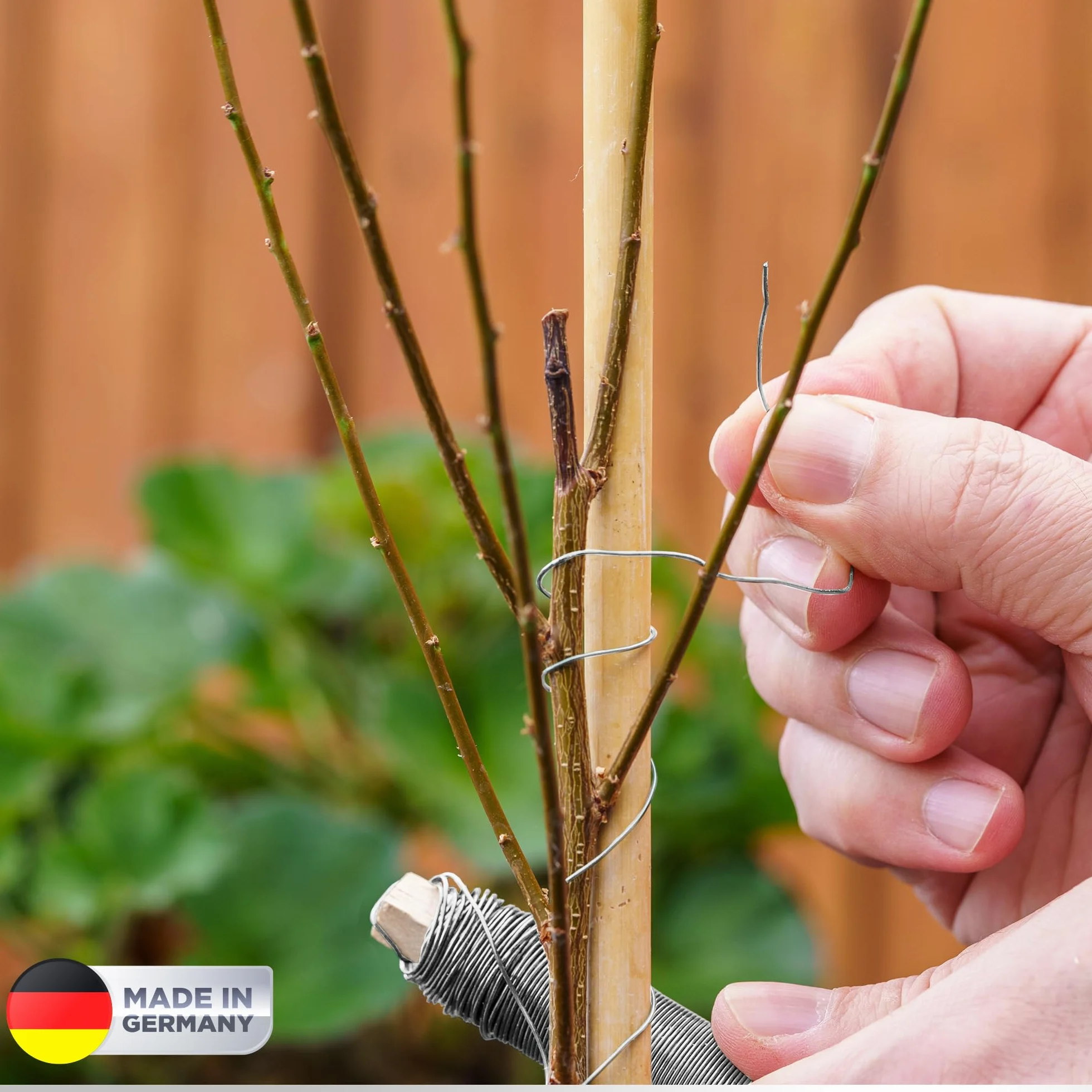 ECENCE 4x alambre de hierro para flores galvanizado, 0,65 mm alambre de unión a granel sobre base de madera, alambre de jardinería para fijar plantas y flores, alambre de fijación para jardín 35 m