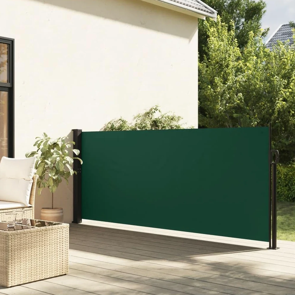 IKAYAA Toldo Lateral Retráctil, Pantalla Enrollable Mampara de Privacidad, Protector Solar a Prueba de Viento, para Balcón, Jardin, 100 x 500 cm Verde Oscuro