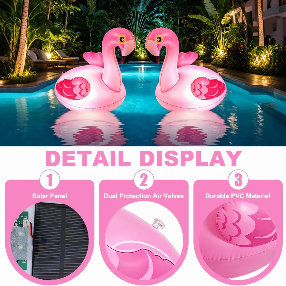 2 luces solares flotantes para piscina, flamencos, flotantes, IP68, resistentes al agua, para piscina, estanque, jardín, césped
