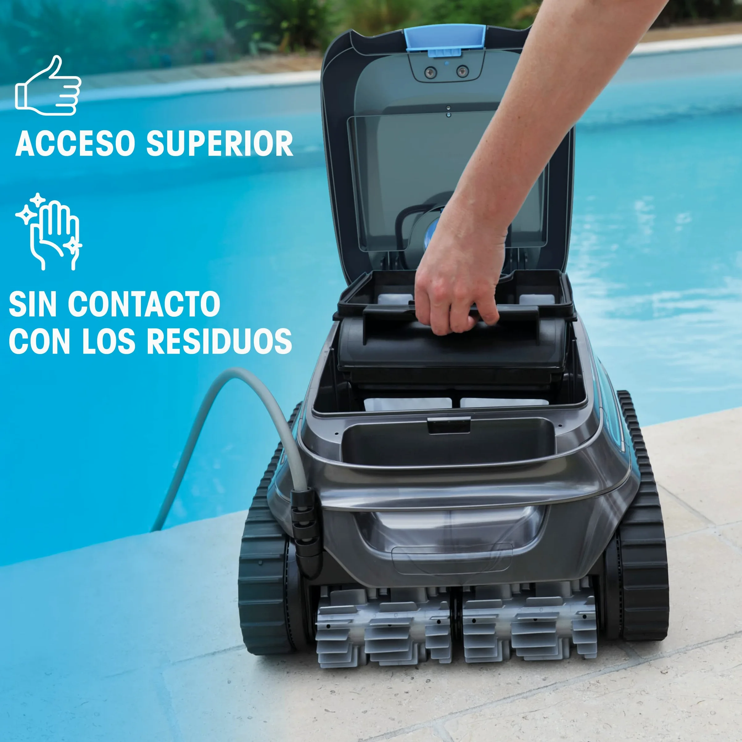 Limpiafondos CNX 10 de Zodiac para Piscinas de hasta 9 x 4 m. Limpia Suelo, Paredes y línea de Agua. Aspiración ciclónica, Agilidad integrada. Incluye Cable de 15 m y filtración Fina