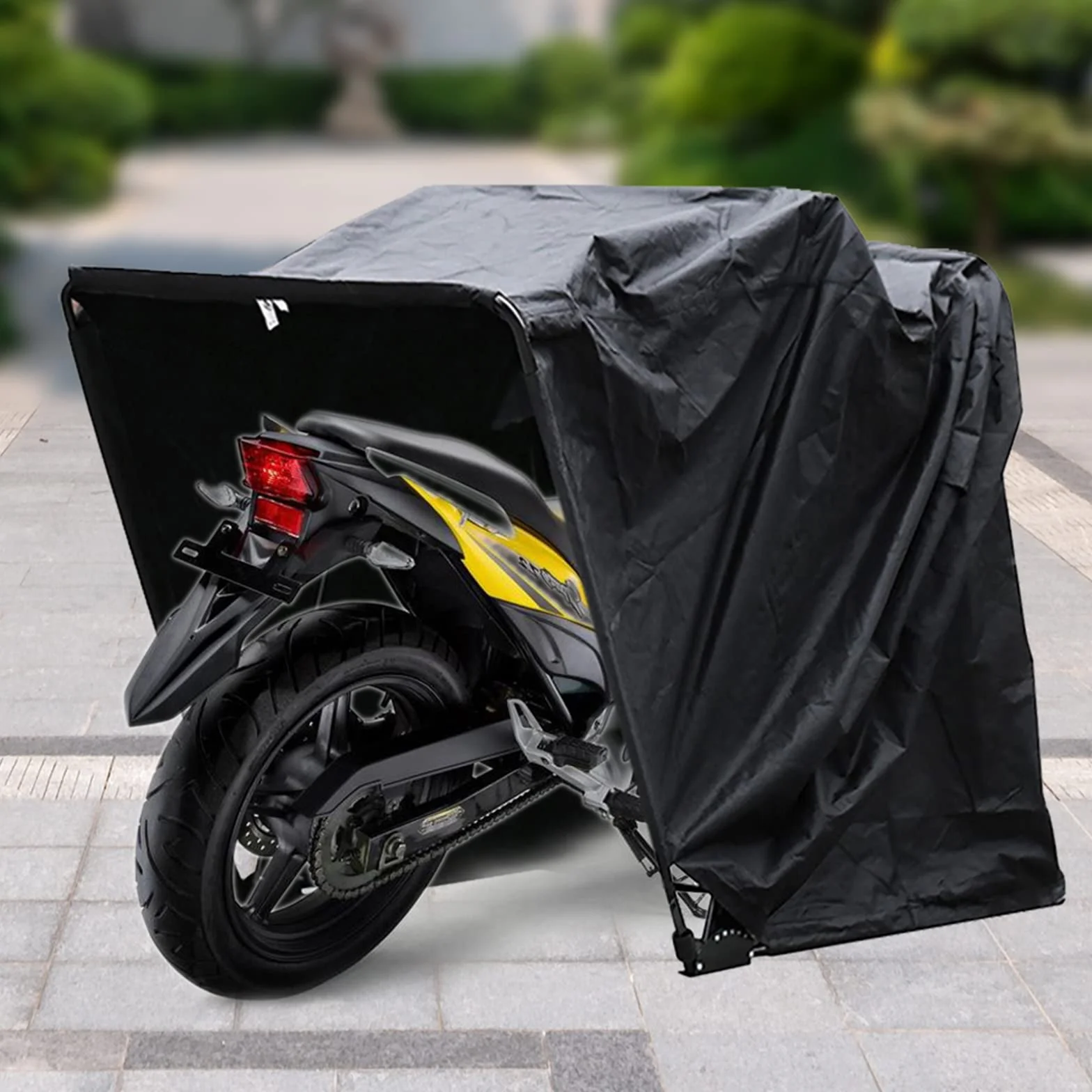 Garaje de moto resistente a los rayos UV e impermeable, 270 x 105 x 155 cm, tienda plegable para moto y scooter, garaje universal ventilado con marco de acero y bolsa de transporte