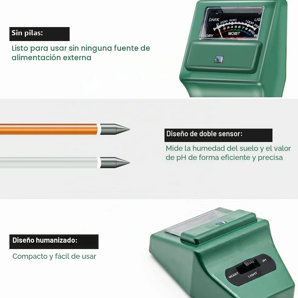 Sonkir Medidor de pH de Suelo, 3 en 1, medidor de Humedad/luz/pH del Suelo, Kits de Herramientas de jardinería para el Cuidado de Plantas, Ideal para jardín, césped, Granja (Verde)