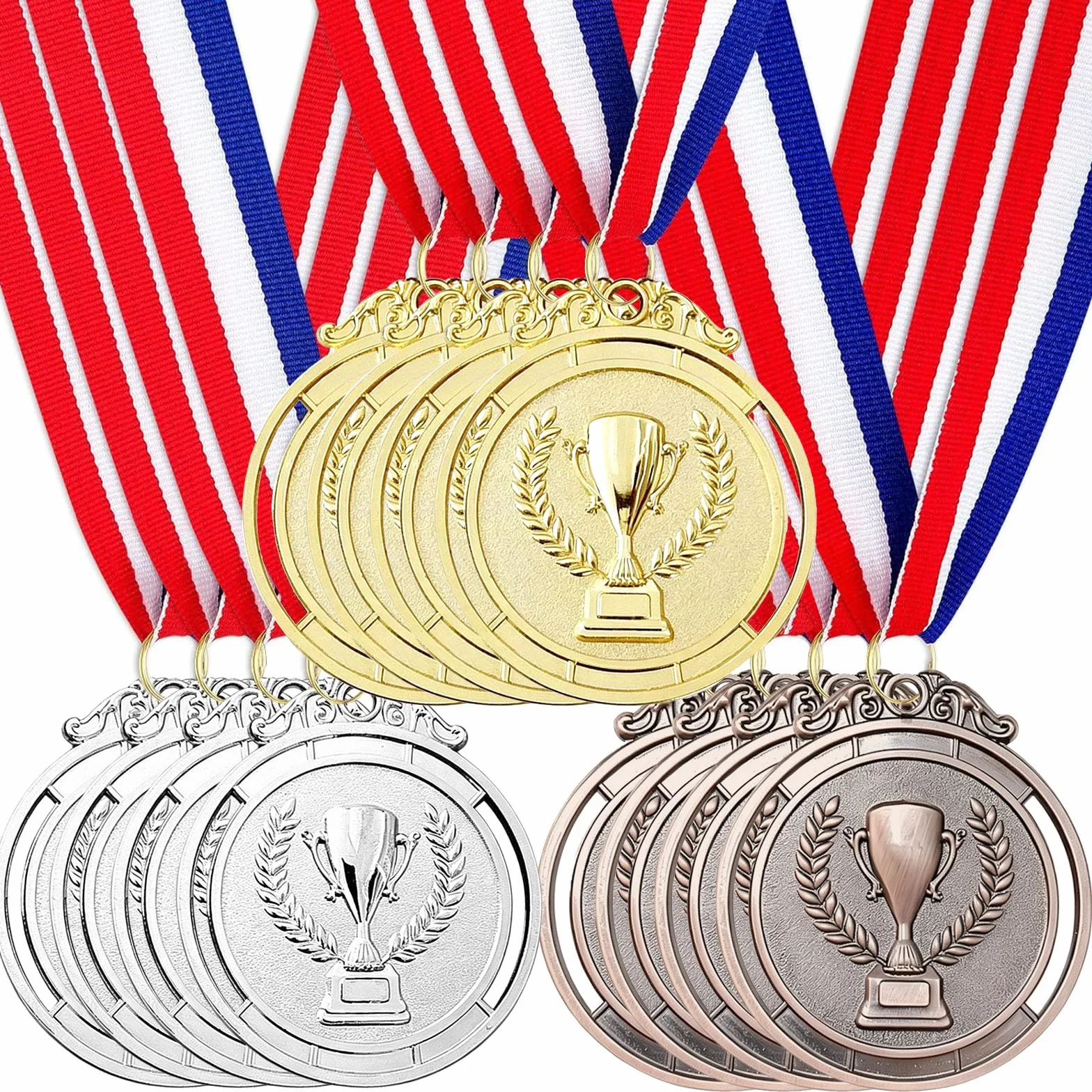 Medallas de Metal 12 Piezas, Oro Plata Bronce con Cintas para Premios Deportivos 5.0cm
