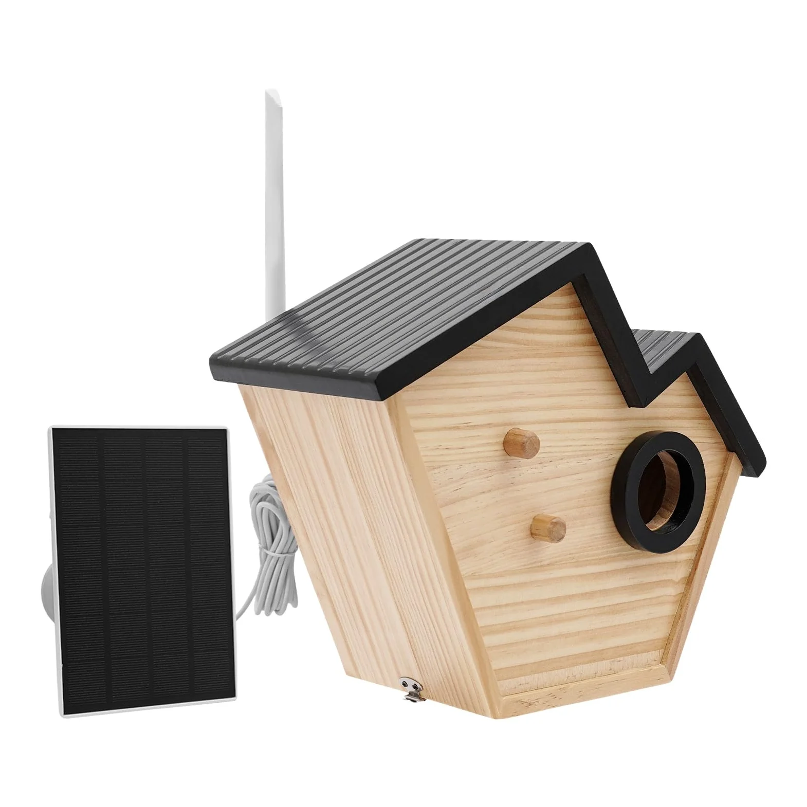 Casa de pájaros inteligente de madera con cámara, nido de pájaros alimentado por energía solar con detección de IA, nido con cámara de caza HD, visión nocturna, resistente a la intemperie