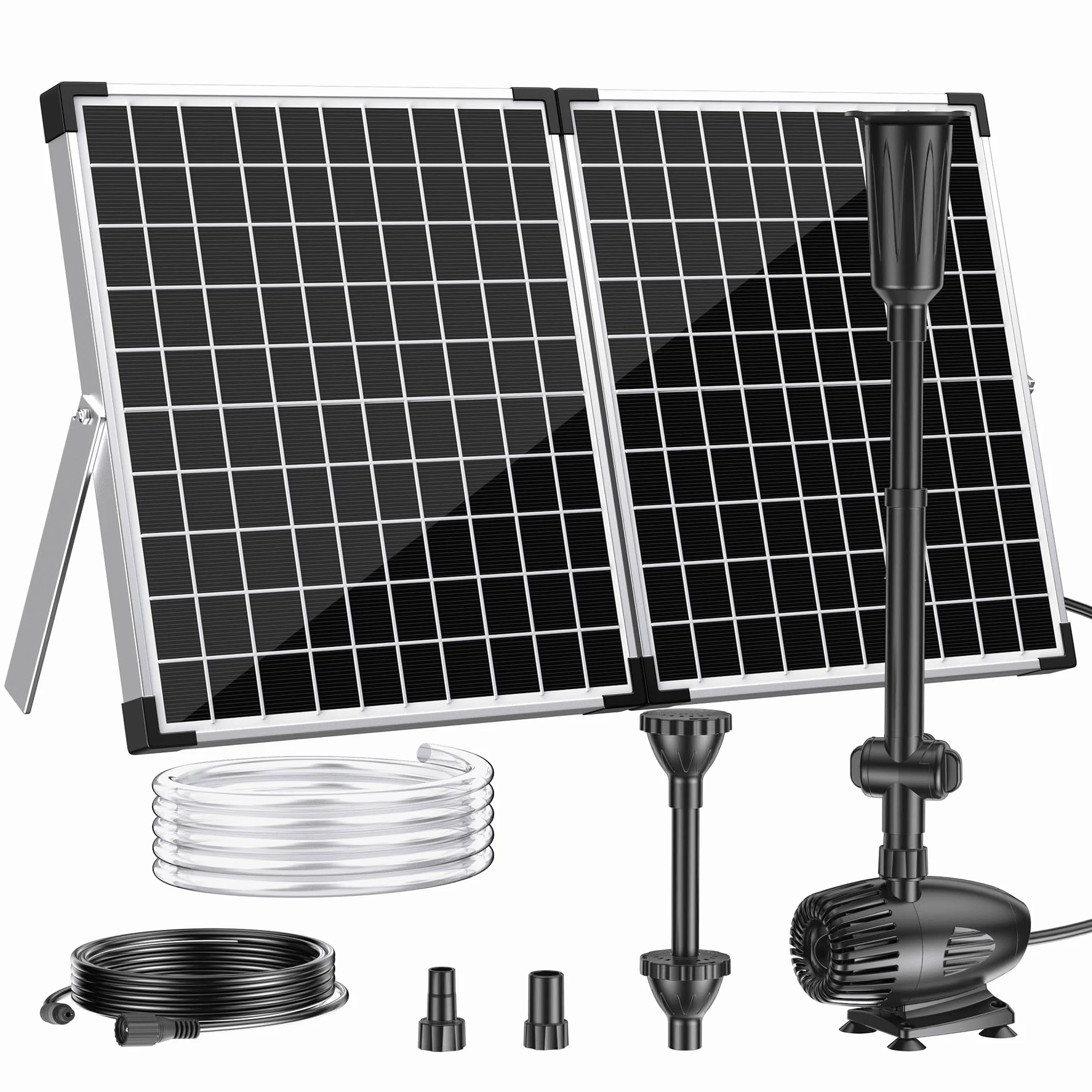 Biling Fuente solar de 50 W para exteriores con 3 boquillas, fuente solar de 2100 l/h para exteriores grandes estanques de jardín (5-20 ㎡), regulación de flujo, bomba de estanque silenciosa, bomba