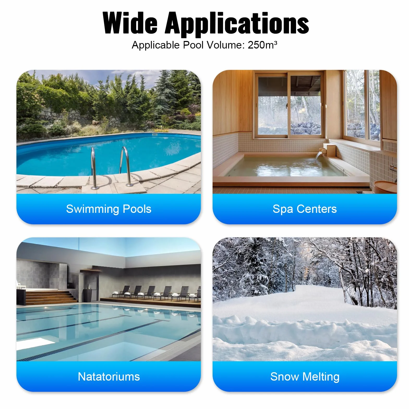 Intercambiador de calor de piscina de 60 kW, bomba de calor de acero inoxidable y resistencia al agua salada con flujo de agua de piscina de 250 l/min y flujo de agua caliente de 30 l/min,