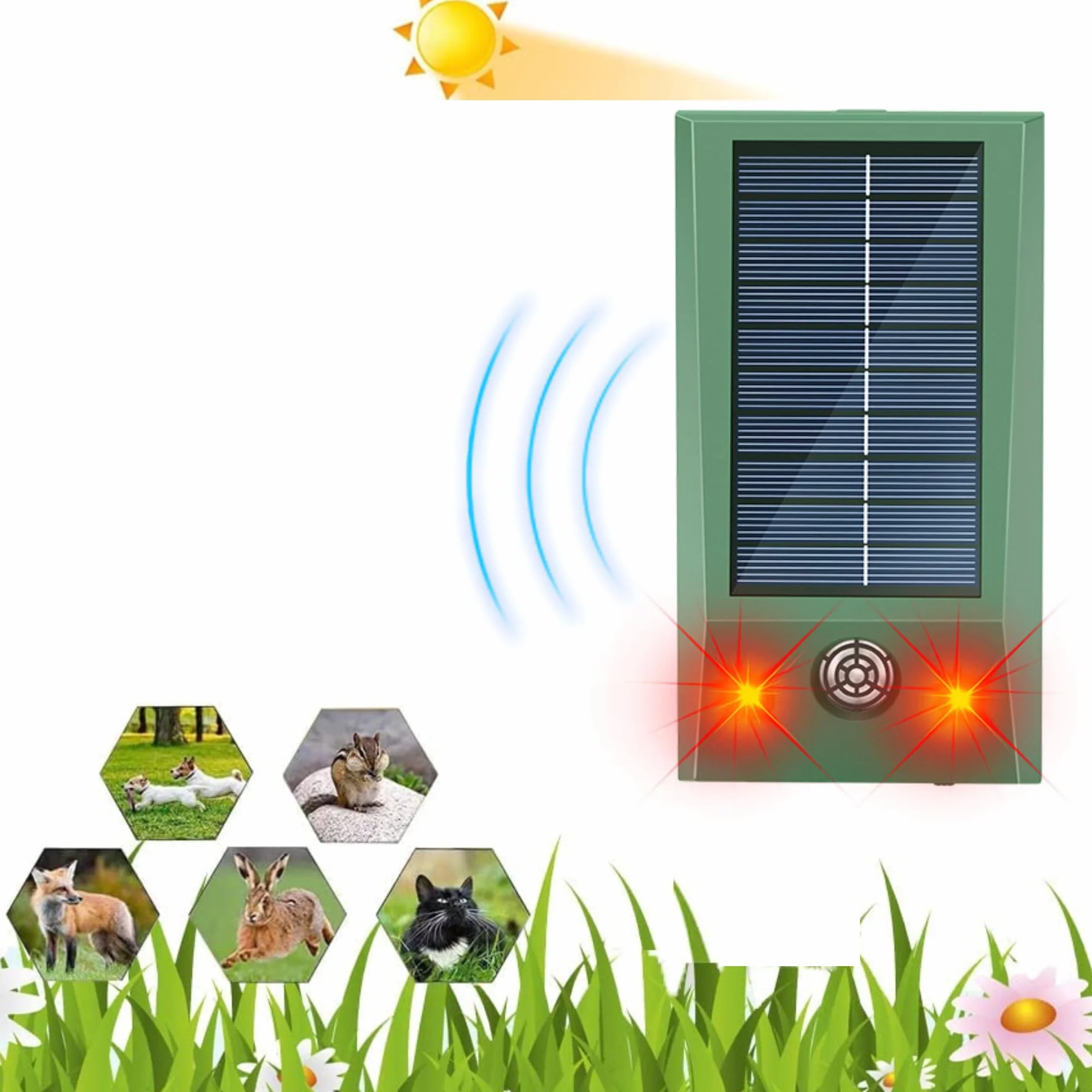 Ahuyentador de Palomas,Aves,Gatos con ultrasonidos, se Recarga con su Placa Solar para Exteriores Emite ultrasonidos de Forma Continua