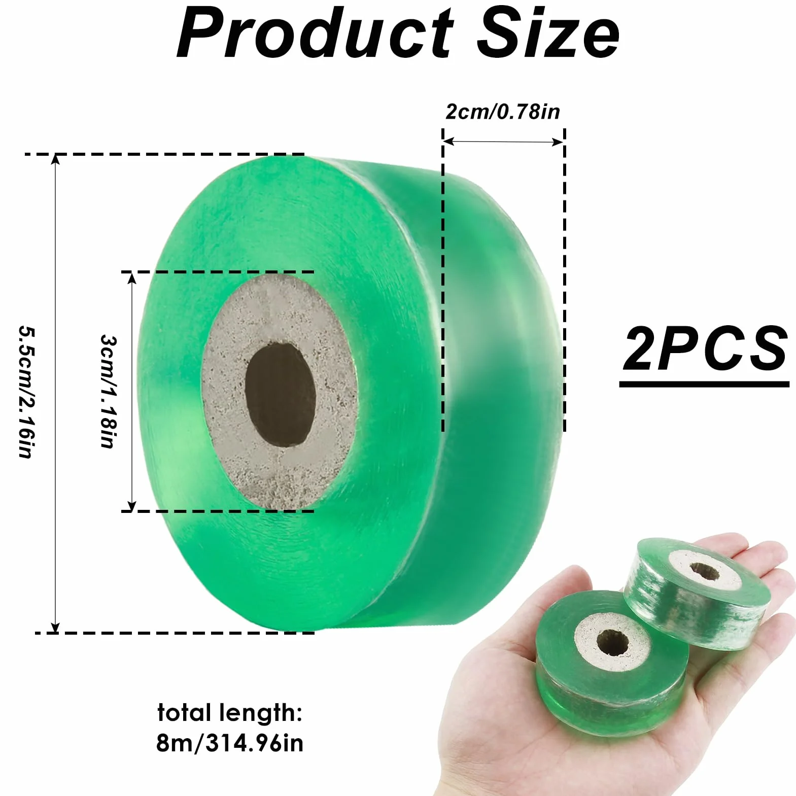 2 Piezas Cinta de Injerto Banda de Injertación 2cm Cinta de Reparación de Plantas Transparente Biodegradable Autoadhesiva Film Injerto Elástica Árbol para Injertar y Reparar Árboles Frutales Verde