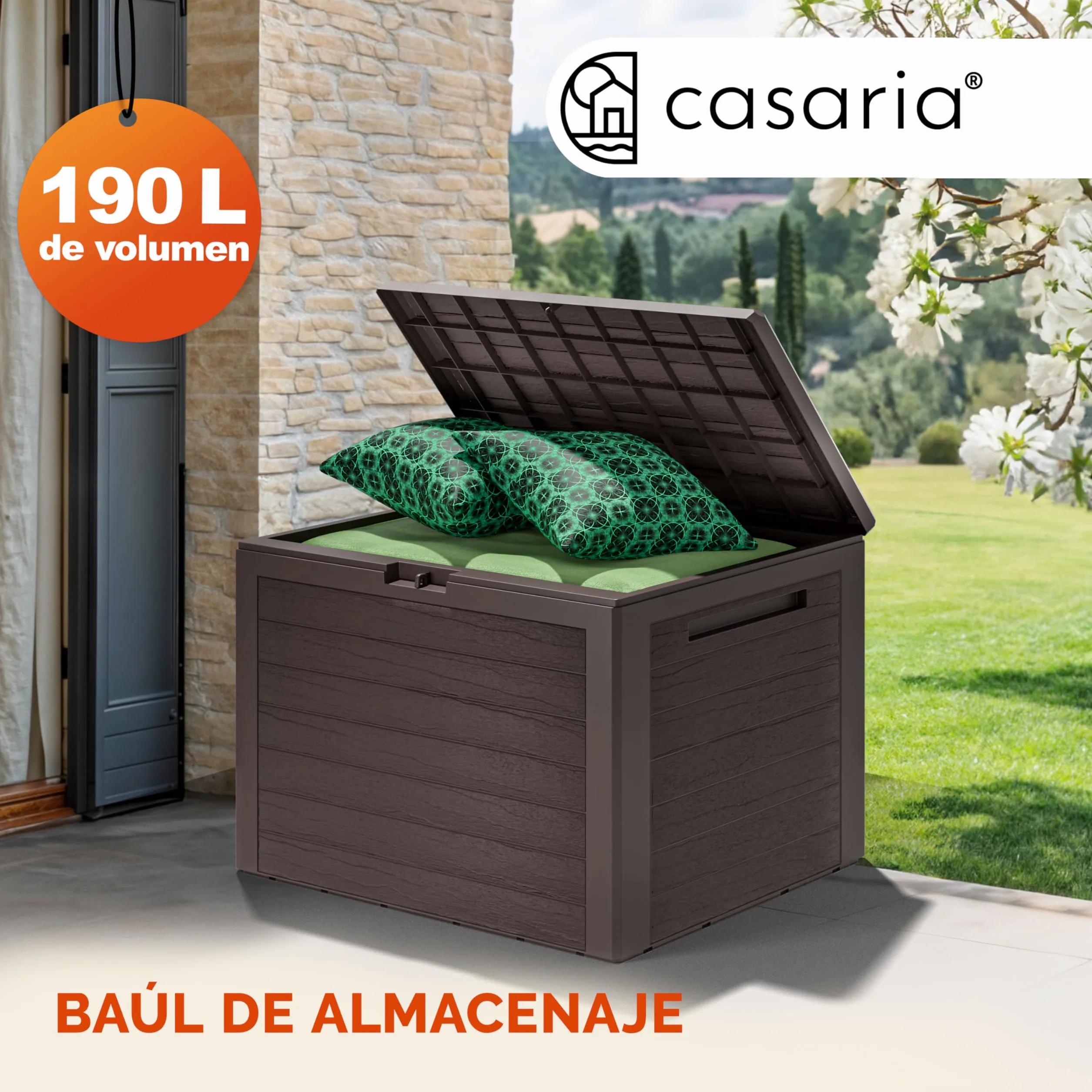 Deuba Baúl de Almacenaje Exterior Arcón de Jardín Cofre de Cojines Cajón de Jardín 190L Marrón