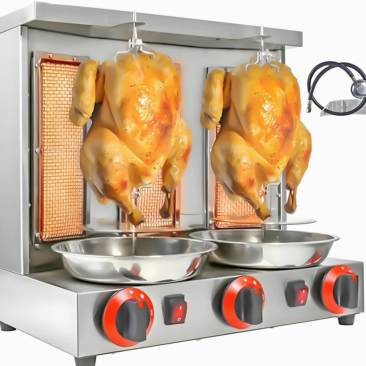 Máquina casera para shawarma de Pollo, asador Comercial de Pollo Turco para Doner, asador Vertical de propano de mostrador con 3 quemadores para Cocina casera, Restaurante y Fiestas.