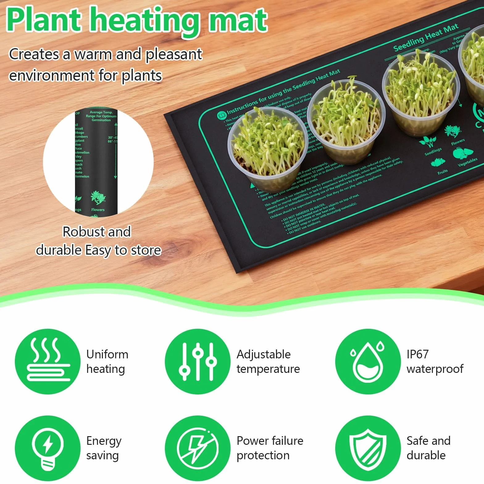 Diealles Shine 2 Piezas Estera Calefactora para Plantas con Termostato, Alfombrilla de Calor para Plantas, Estera Calefactora Ajustable 30–45°C, Impermeable IP67, para Semilleros, Mascotas y Reptiles