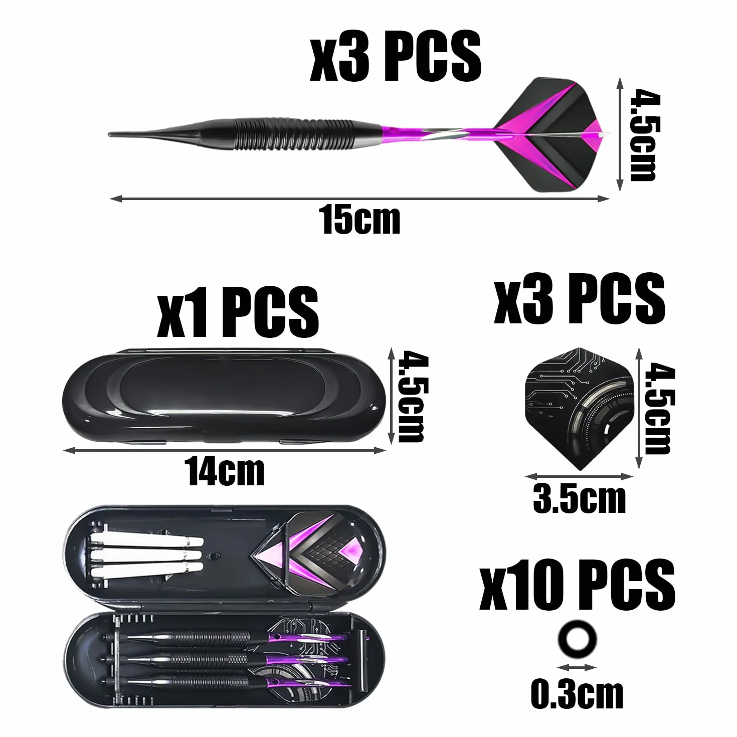 Juego de dardos con puntas de plástico, accesorios blandos, electrónicos, morado