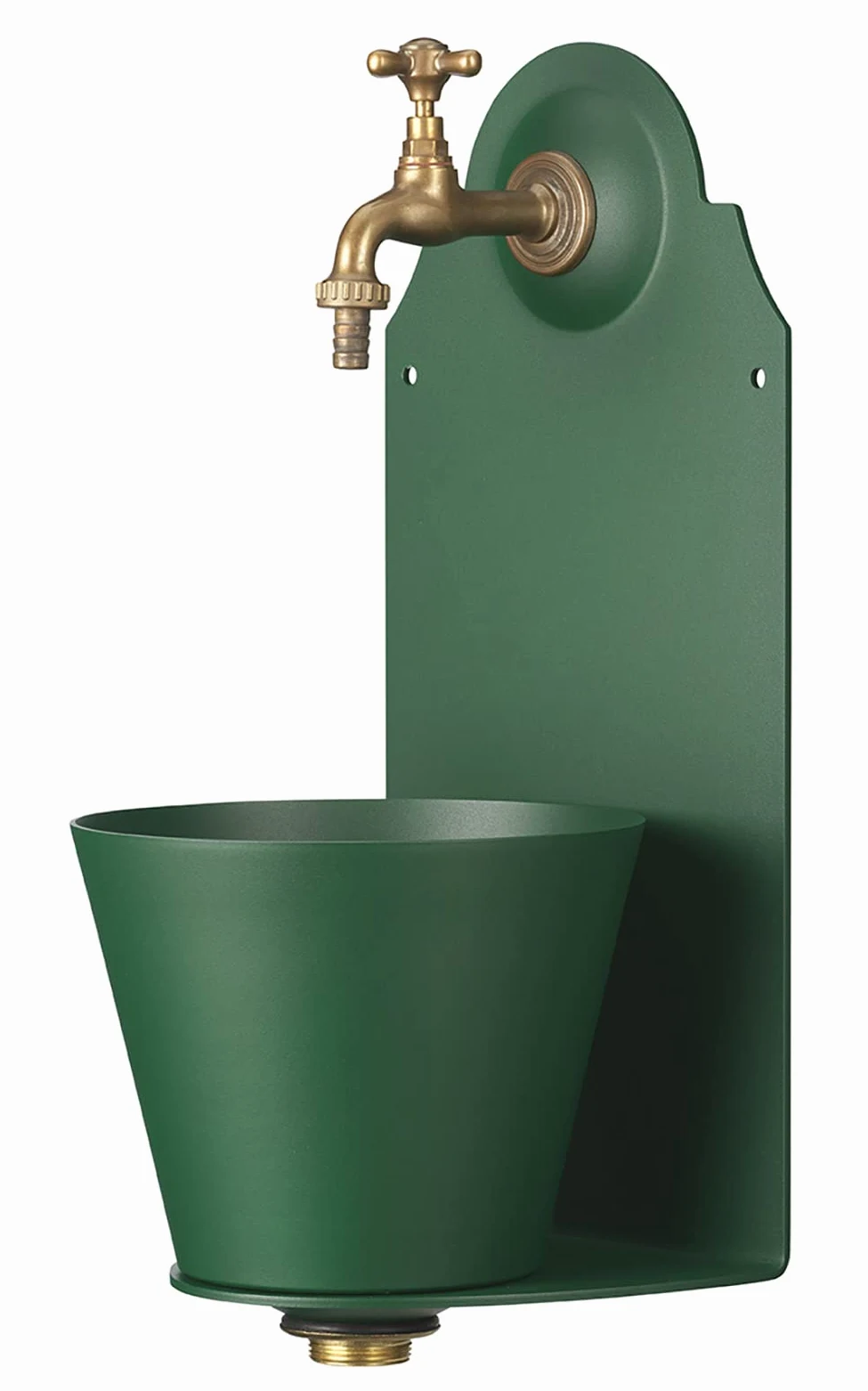Fuente de pared de hierro con grifo, color verde