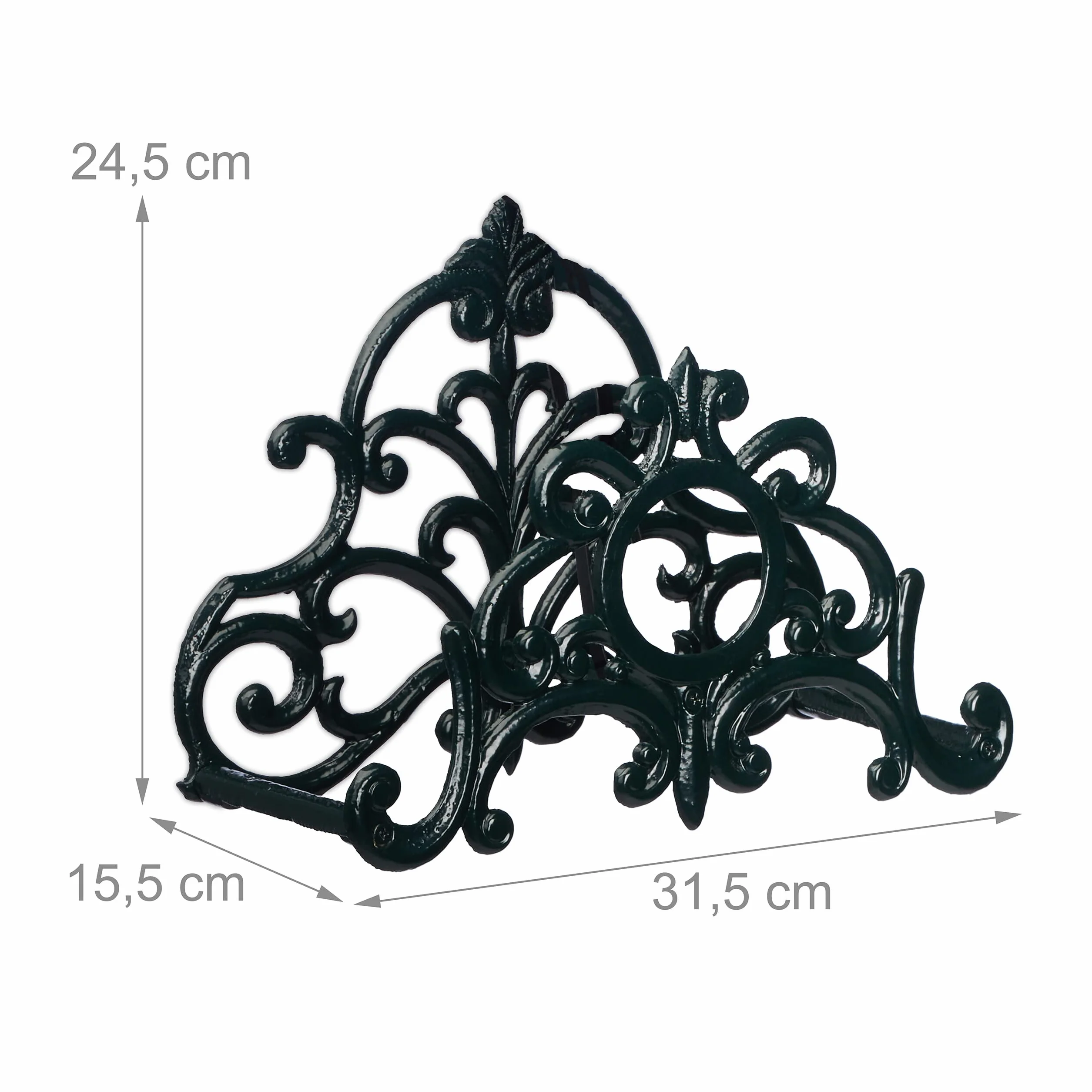 Relaxdays Soporte Manguera Pared, Cuelgamangueras Estilo Vintage, 24,5 x 31,5 x 15,5 cm, Hierro Fundido, Verde Oscuro