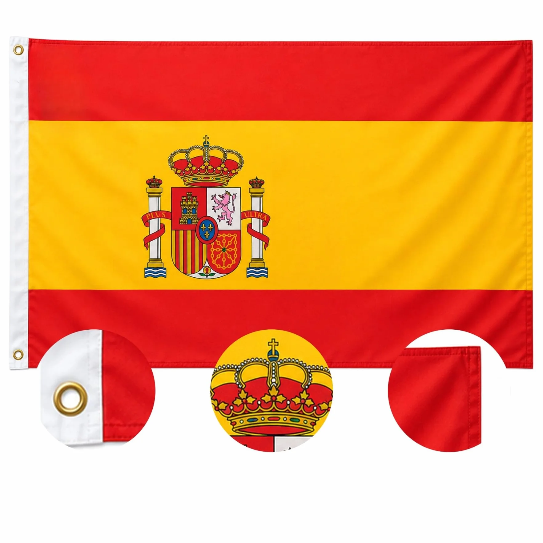 Bandera de España Grande 150x90cm, con 2 Ojales Metálicos | Bandera España con Escudo para Exterior e Interior de Poliéster Resistente y Colores Vivos.