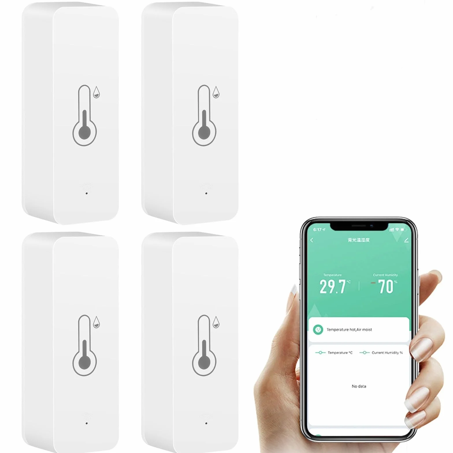 Jadeshay Termómetro Higrómetro WiFi Inteligente,4 Piezas Sensor Inalámbrico de Temperatura Humedad Digital Monitor de Ambiente para Hogar Oficina Invernadero y Bodega,Compatible con Smart Life Alexa