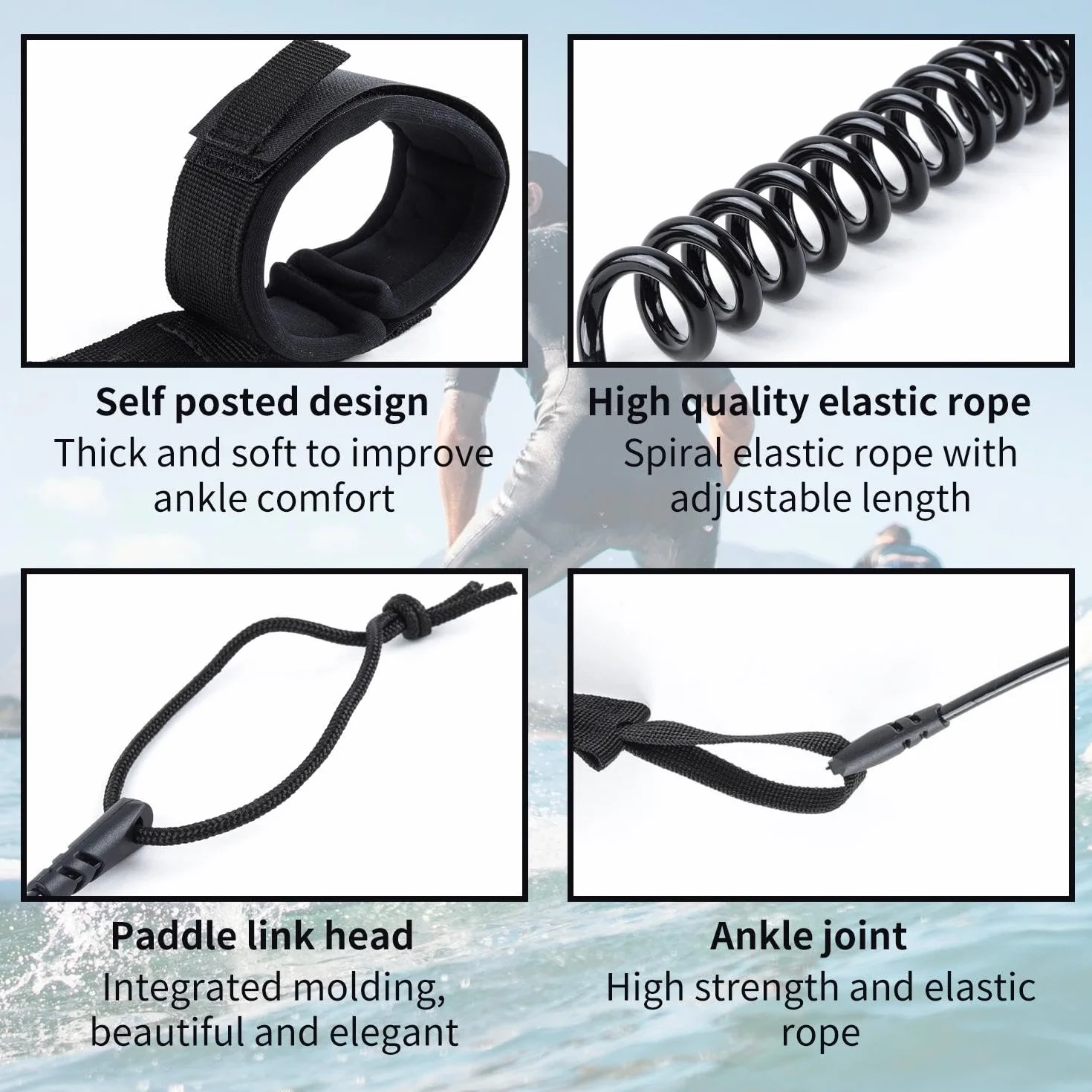 Cuerda De Surf Elástica Correa para Tabla De Surf, 2 Uds.