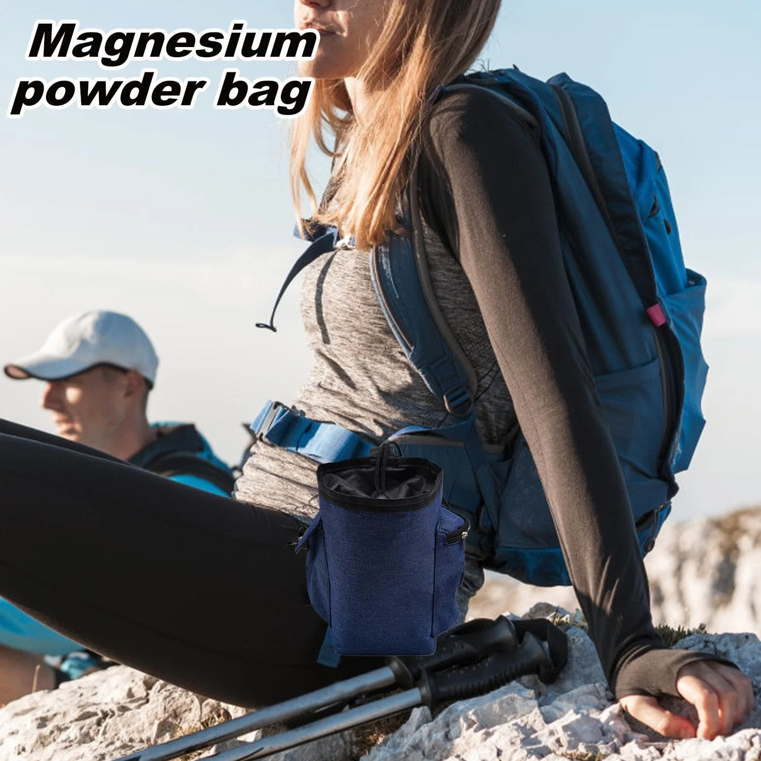 Bolsa para Magnesio de Escalada con Bolsillo Cremallera y Mosquetón, Morado, Cinturón Ajustable