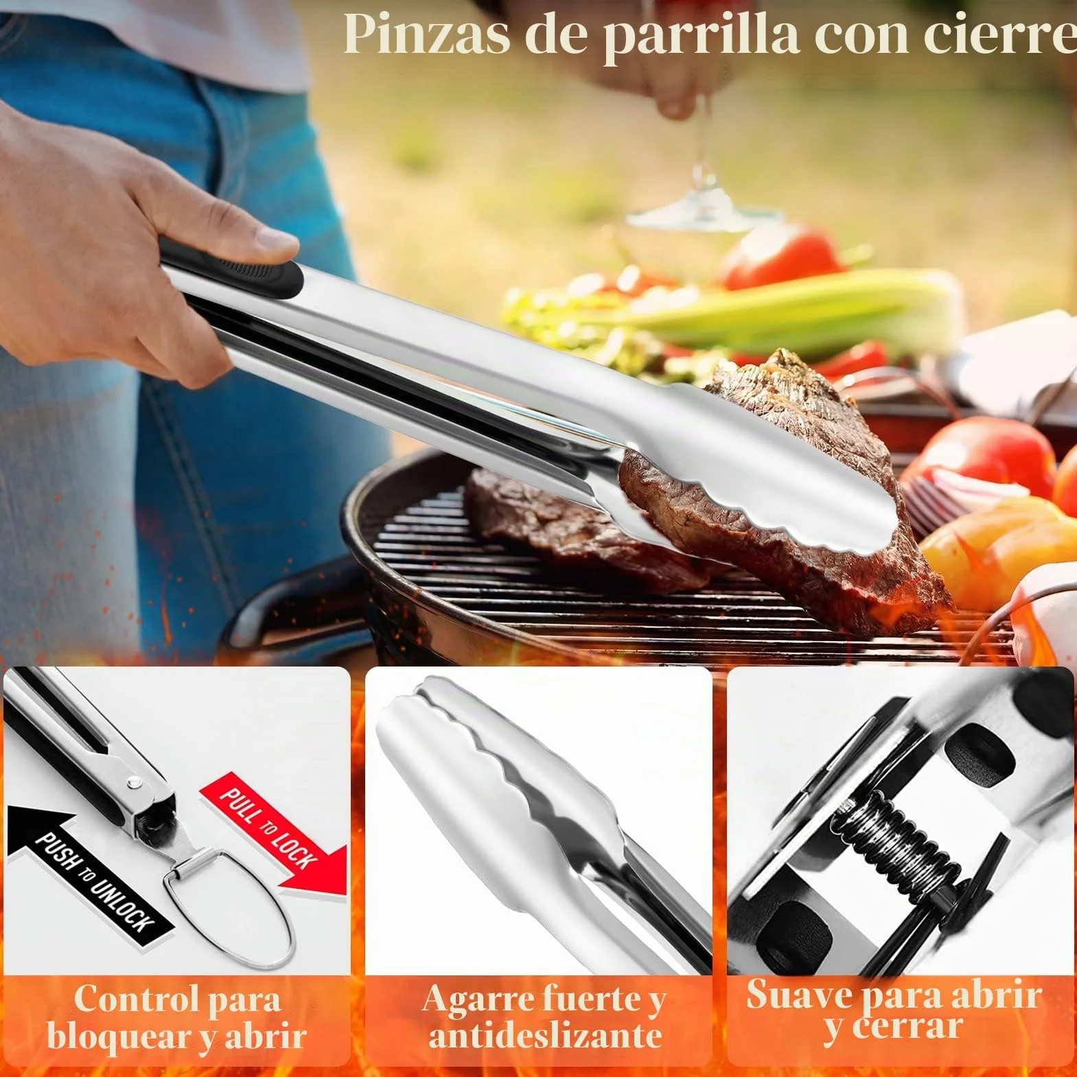 Grilliance Utensilios para Barbacoa de 30 Piezas, Kit de Accesorios para Parrilla de Acero Inoxidable para Hombres, Juego de Herramientas Profesionales para Parrilla con Bolsa de Transporte, marrón