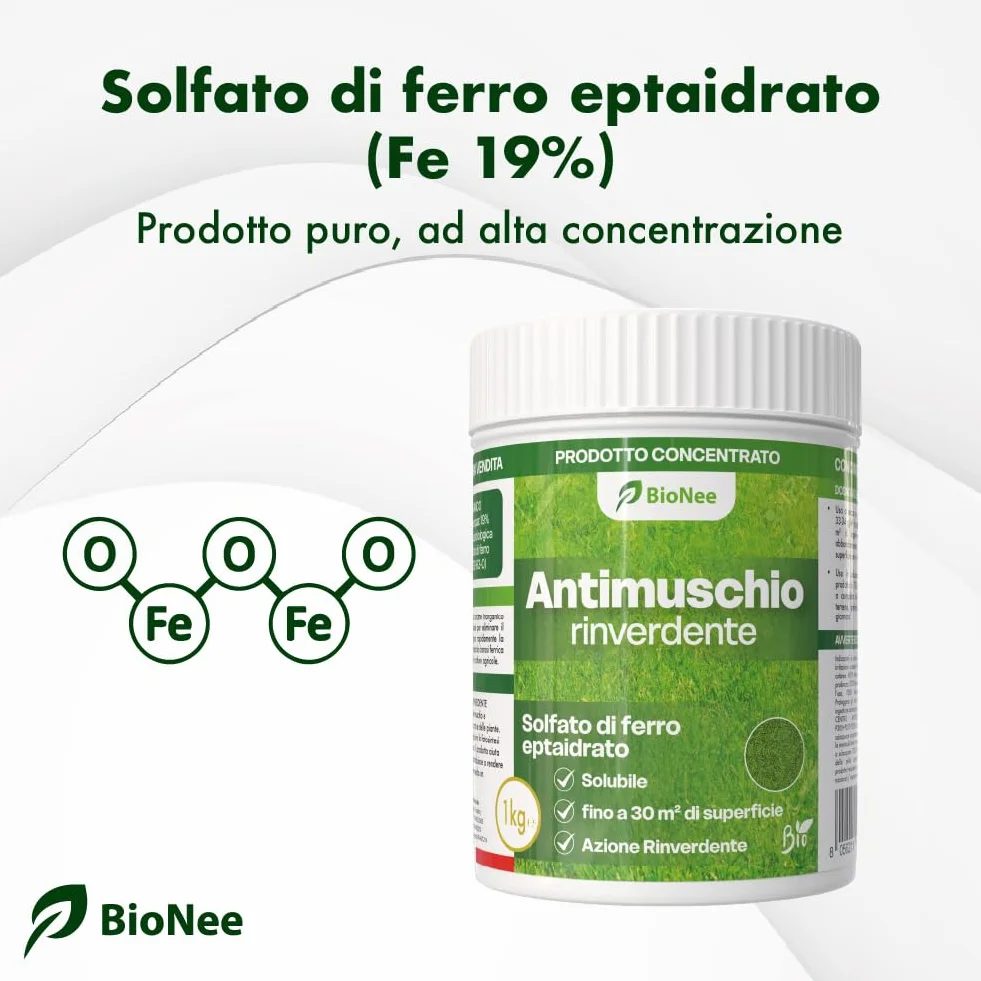 Antimusgo revitalizante 1 kg – Sulfato de hierro concentrado – Acción rápida contra musgo, clorosis férrica y reverdecimiento del césped – Permitido en agricultura biológica