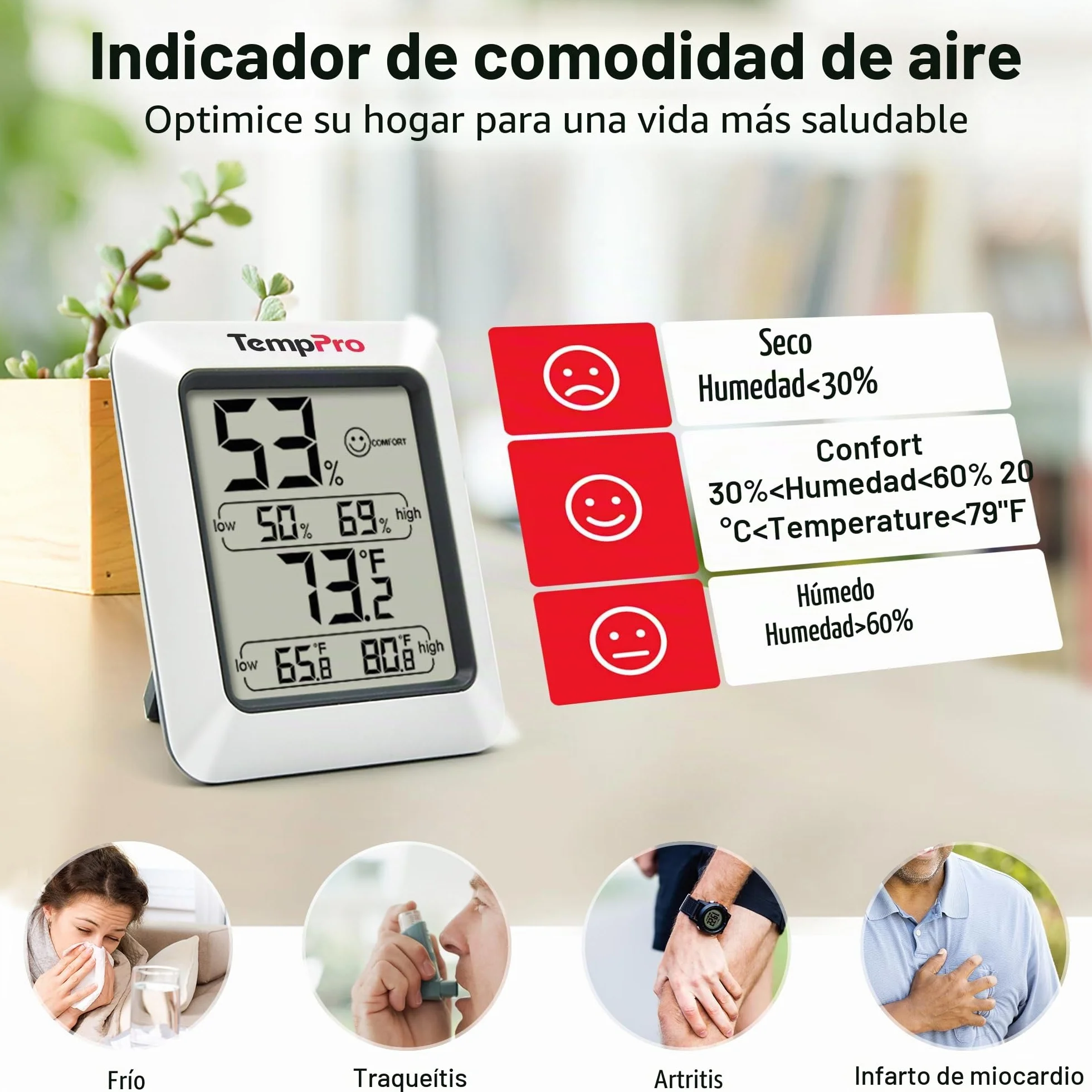 TempPro TP50 Termómetro Higrometro Digital para Interior Termohigrómetro Medidor Profesional para Medición de Temperatura y Humedad del Casa Ambiente