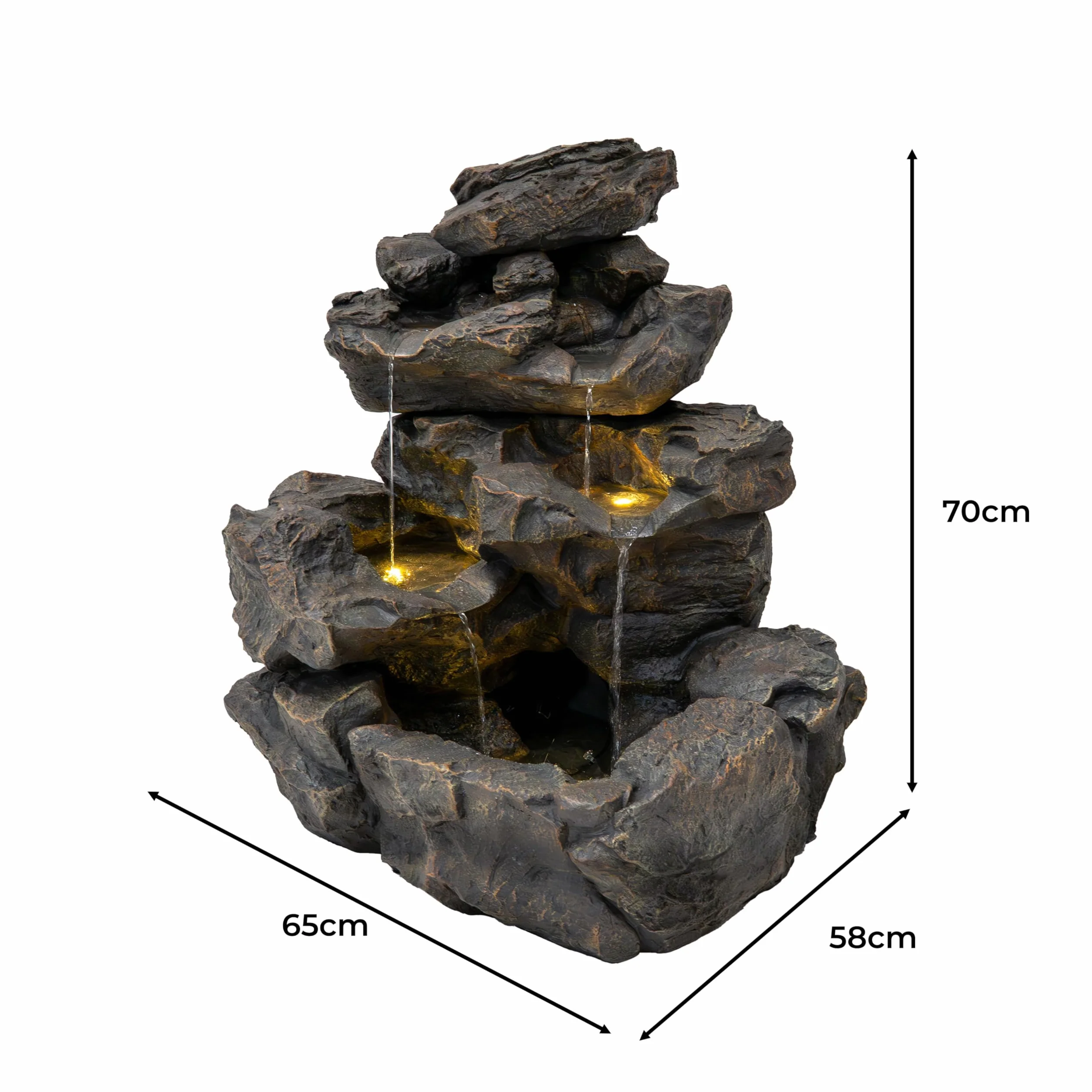 Fuente de Agua Exterior Eléctrica Efecto Roca con Luz LED, Cascada Decorativa Grande para Jardín y Patio, Bomba Silenciosa, Estilo Natural – Rustic Rapids
