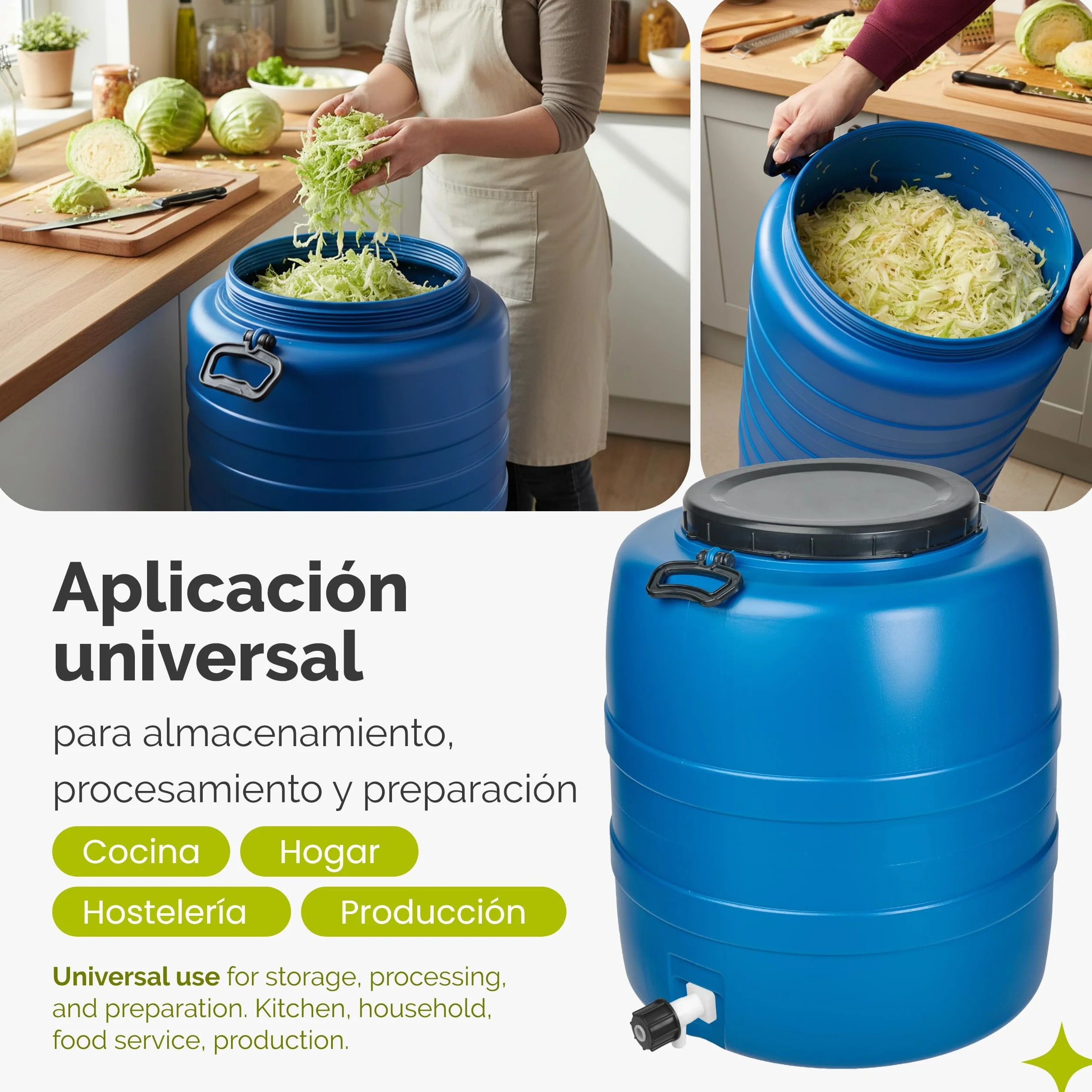 Garronda 120 L con Grifo Bidon Agua Barril de Plástico HDPE con Grifo como Contenedor y Deposito Agua y Alimentos para Almacenamiento, Fermentación y Recogida de Lluvia GD-0186 Azul