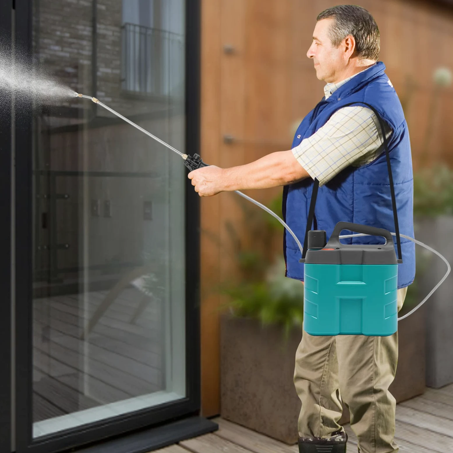 Pulverizador de presión inalámbrico de 8 l, con lanza de pulverización telescópica, 2 modos de columna de agua y niebla fina, rociador de fertilizantes para plantas, con batería de iones de litio y