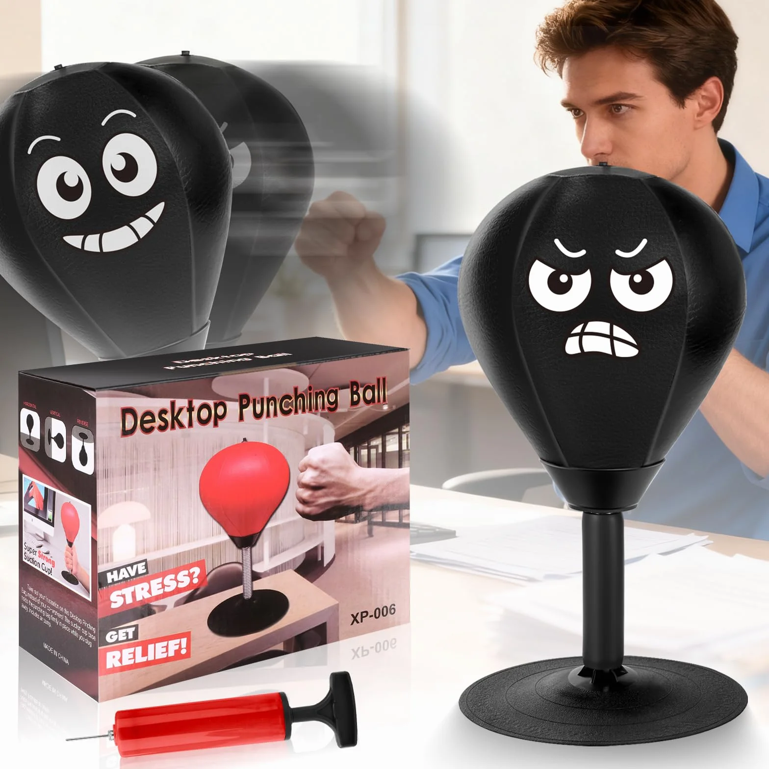 YORWHIN Saco de Boxeo de Escritorio con Ventosa, Punching Ball Resorte Reforzado, Mini Pelota Antiestrés