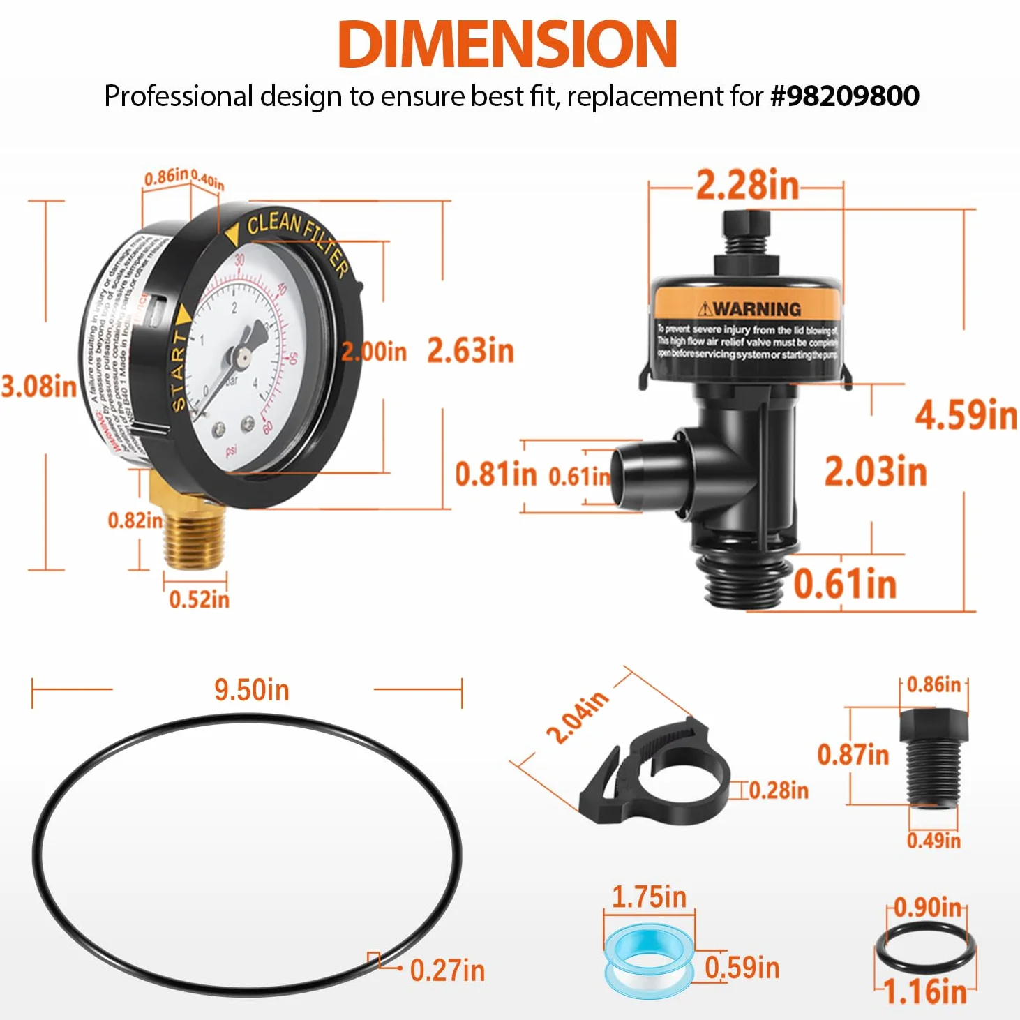 Válvula de alivio 98209800 + junta tórica 87300400