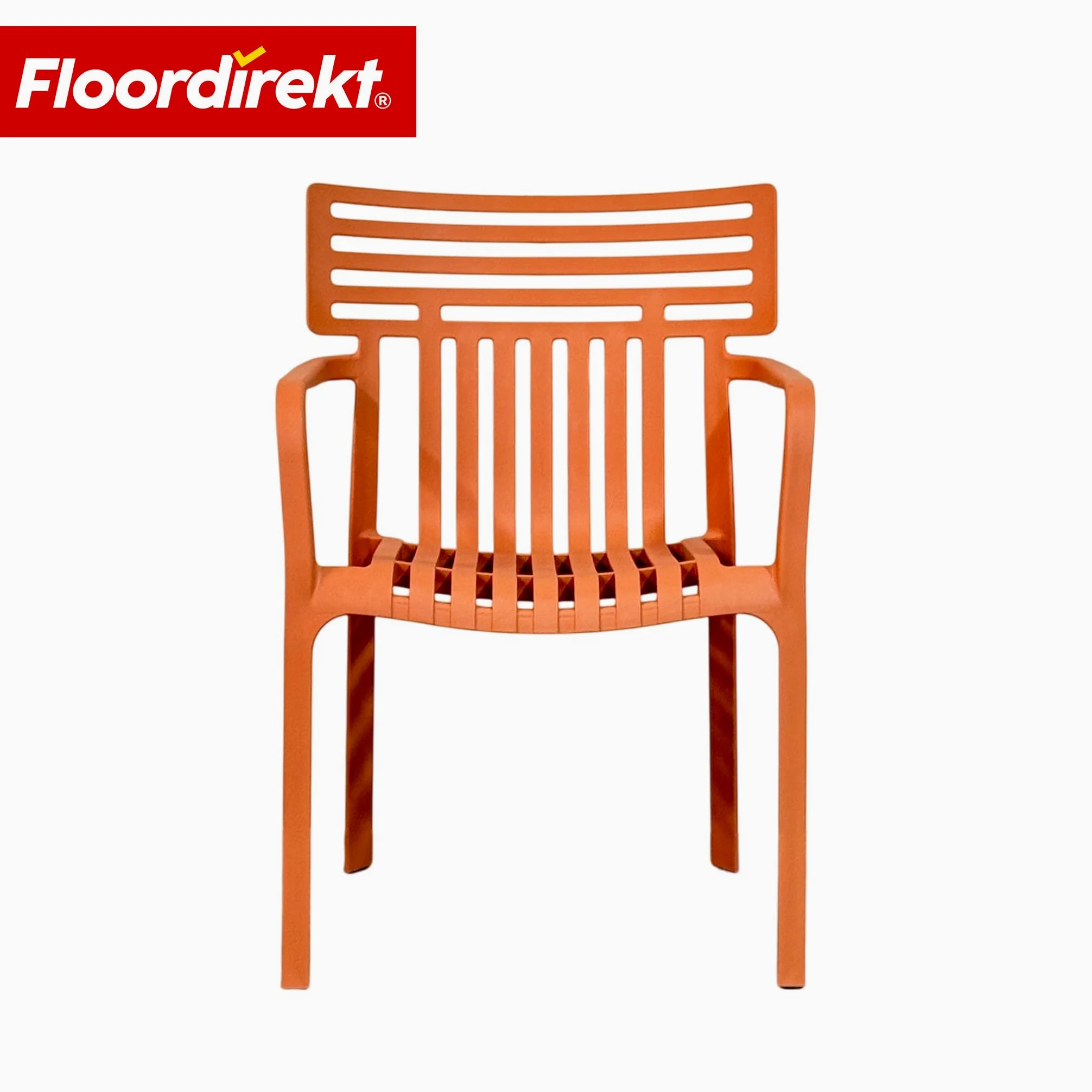 Floordirekt Silla de jardín Sitwell con reposabrazos - silla de diseño apilable, naranja, resistente a la intemperie y a los rayos UV, soporta hasta 200 kg, para balcón, terraza y jardín
