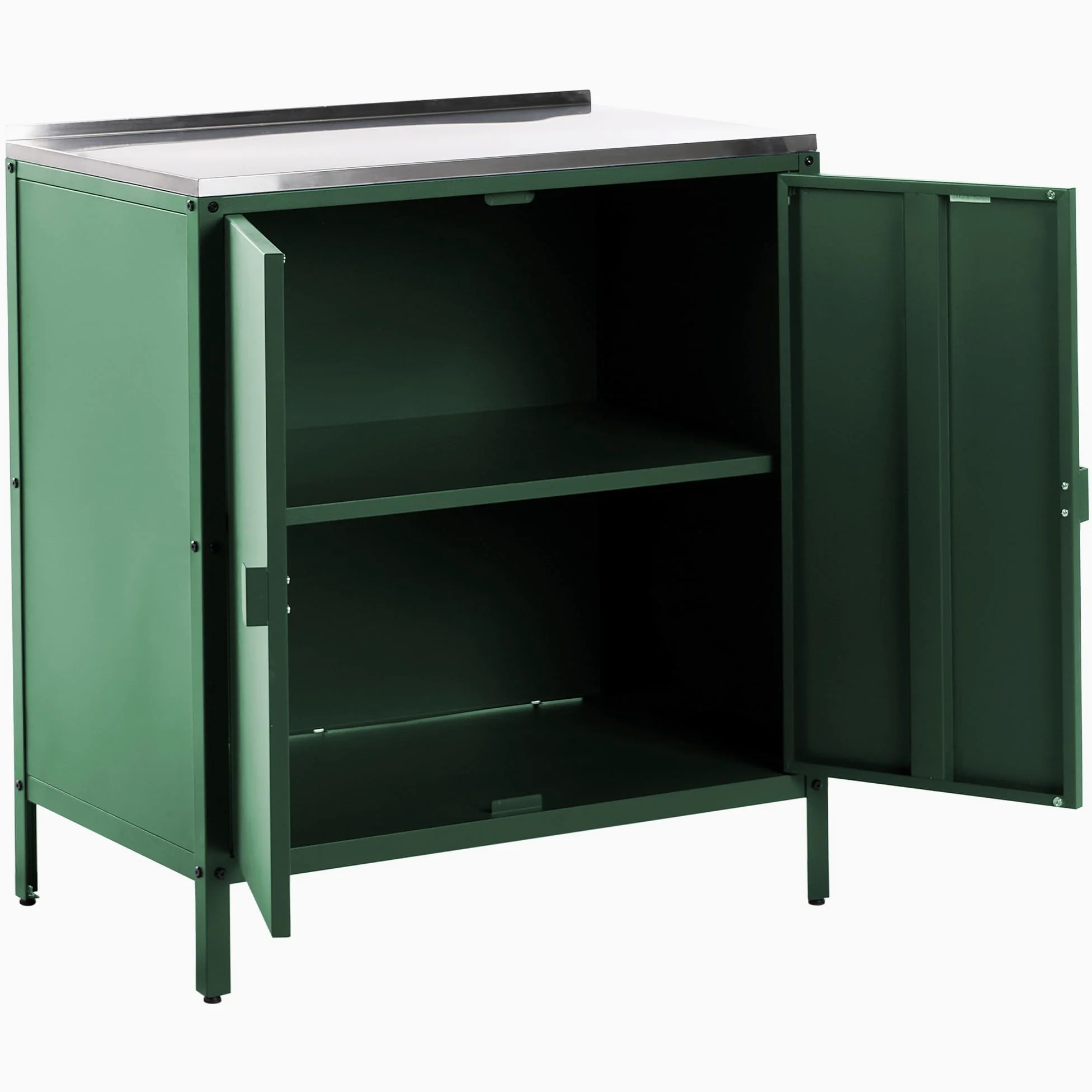 Beliani Armario Cocina Exterior 2 Puertas de Acero Inoxidable Verde Vilama