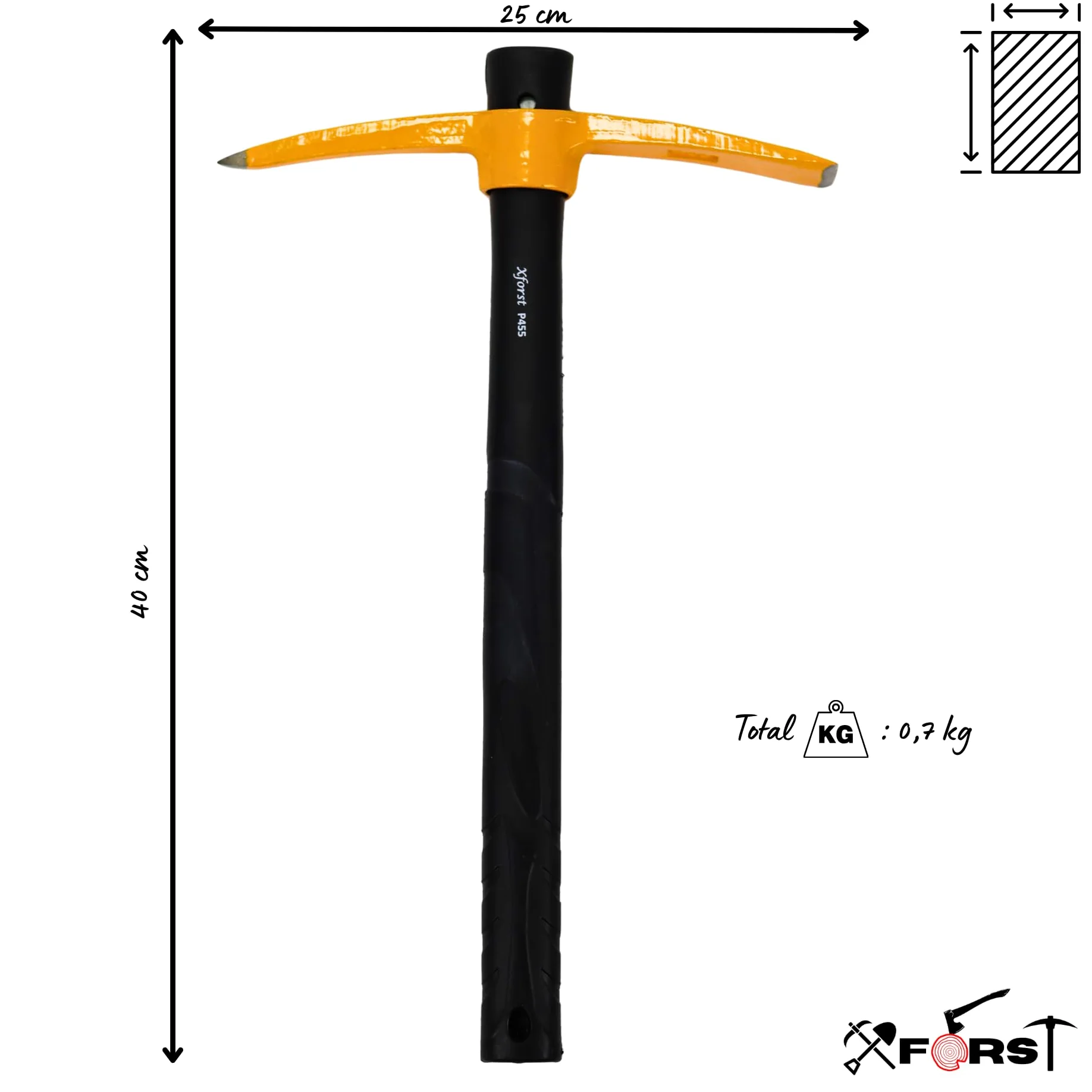 Xforst Juego de jardinería con pioche PF45N y Mini Pala S800, con Mangos de Fibra de Vidrio y Cabezales de Acero Forjado, Resistentes y Ligeros, Ideal para jardinería, y prospección.