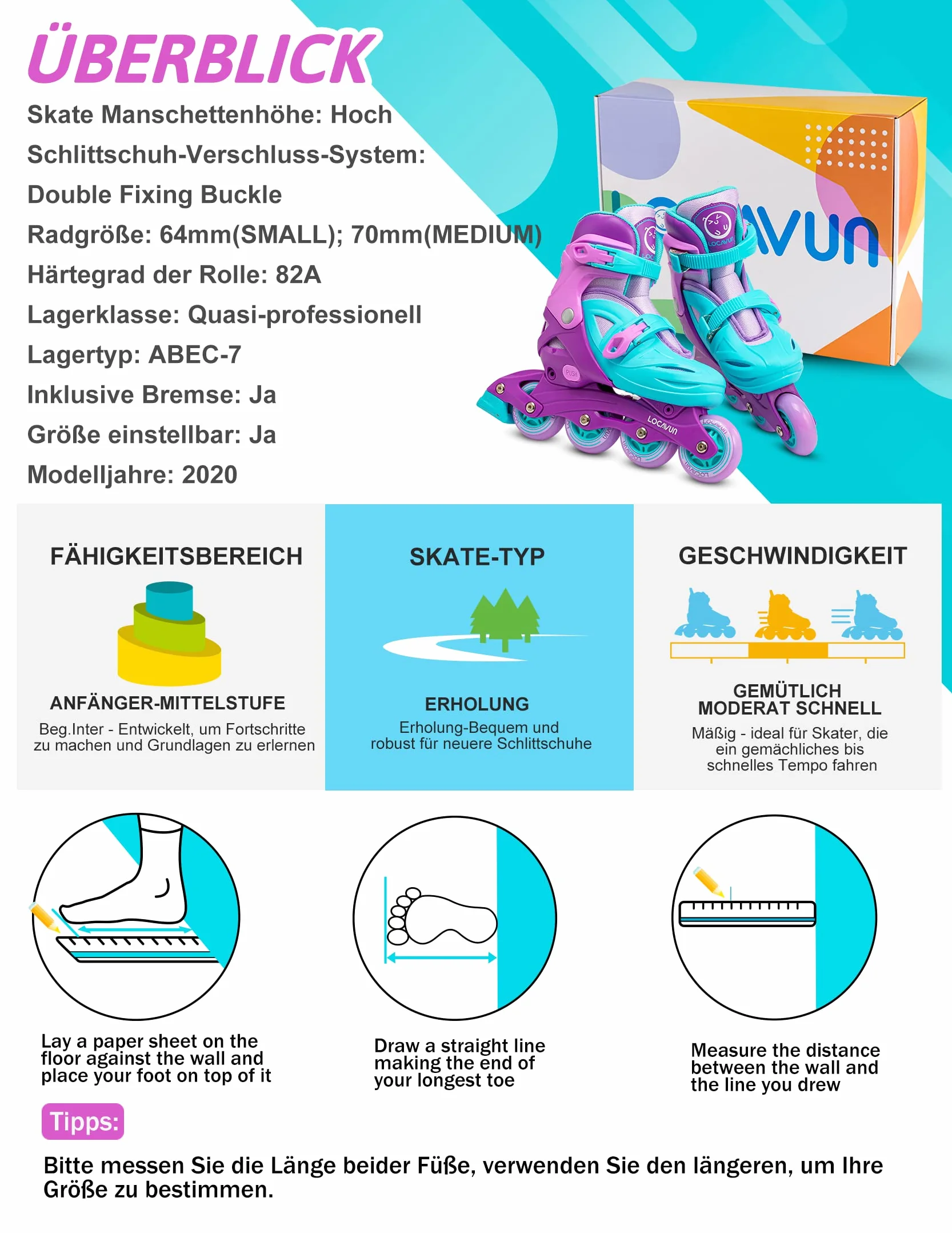 Patines en línea Ajustables 4 Tamaños Ruedas PU 82A para Niños Interior Exterior