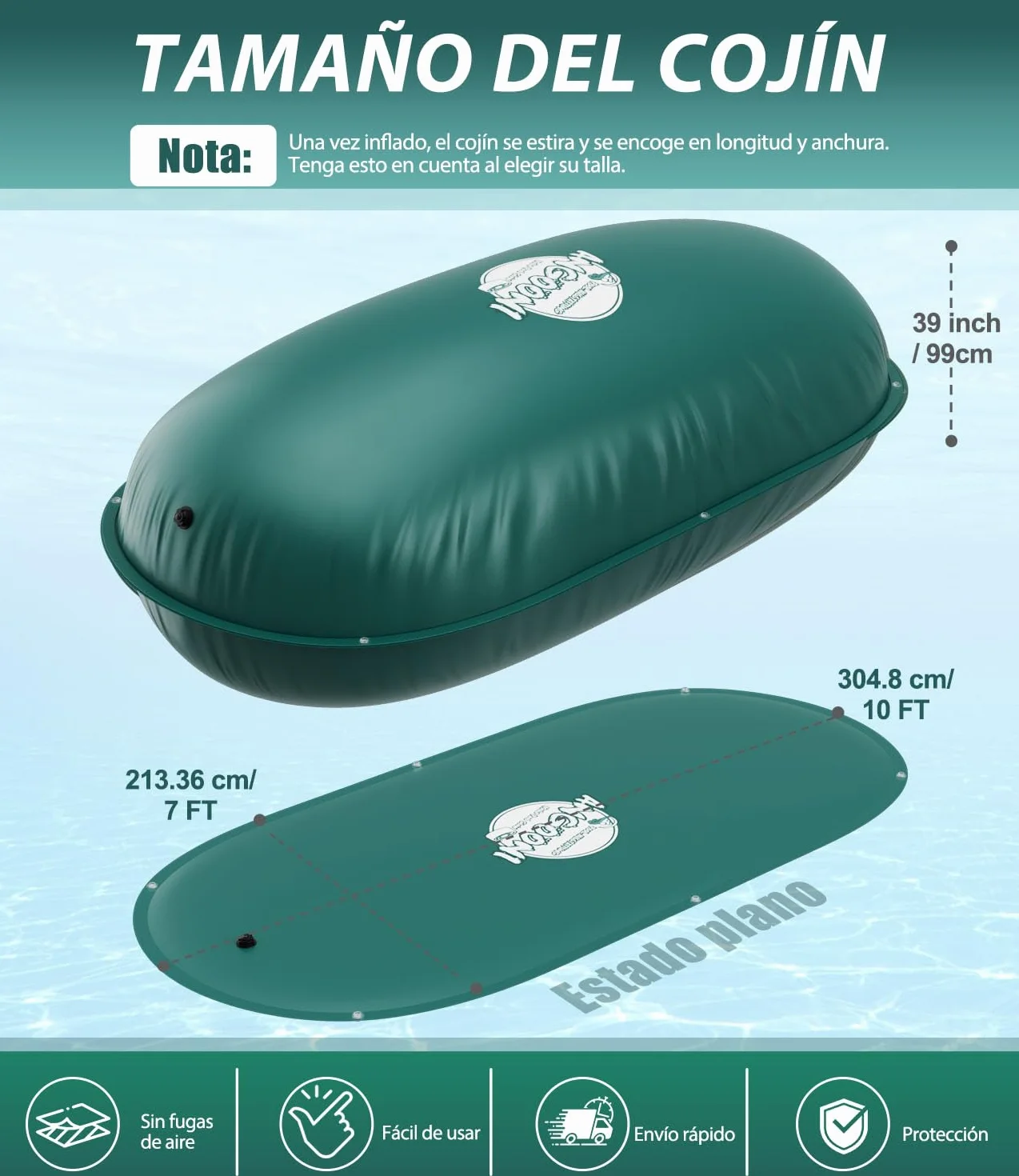 Angooni Cojín de piscina de invierno elíptico, 210 × 300 cm, XXL, cojín de aire para piscina con doble costura para cubrir la piscina, cojín para el invierno con válvula de inflación dual Boston