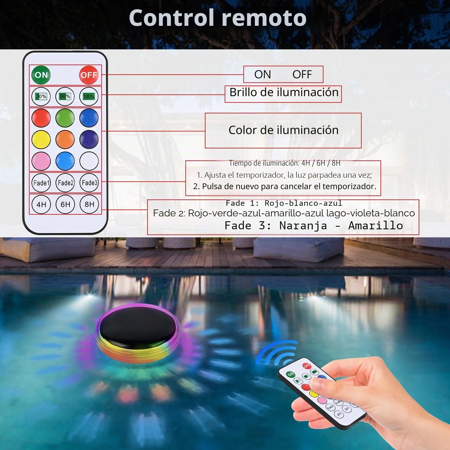 Gerbala Luz Solar Piscina Flotantes, luminación LED Subacuática Solar, Iluminación RGB con Cambio de Color para Piscina, IP68 Impermeable, para Decoración de Jardín y Piscinas (B)