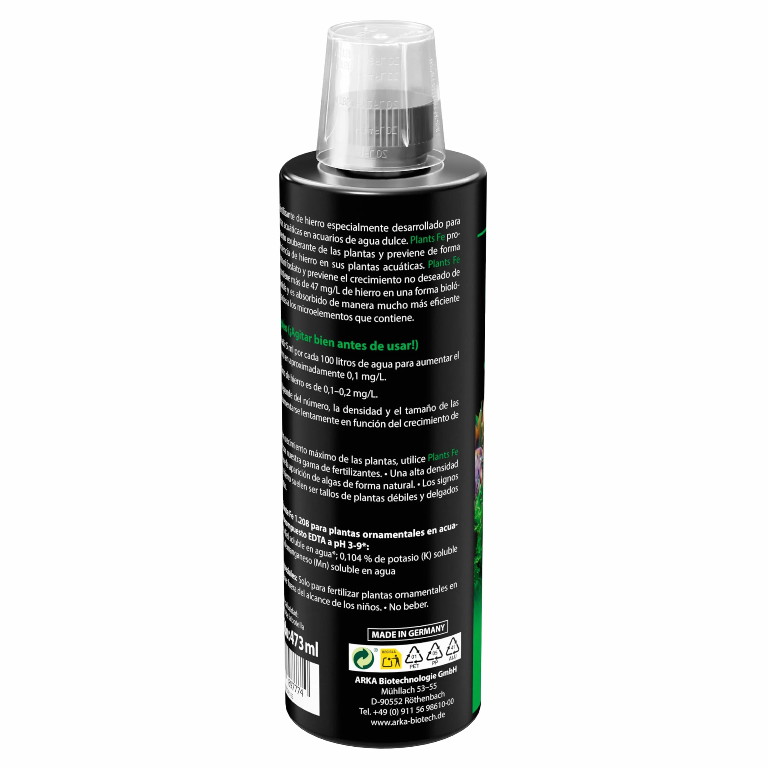Abono de Hierro Acuario 473 ml – ARKA Plants FE – Fertilizante semanal contra Hojas Amarillas – para Plantas Verdes y sanas – sin nitratos ni fosfatos – Ideal Acuario plantado de Agua Dulce
