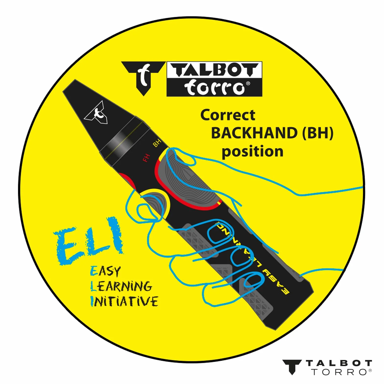 Talbot Torro Eli Junior Badmintonschläger 58 cm Lerngriff Tropfenkopf Schwarz Gelb Blau