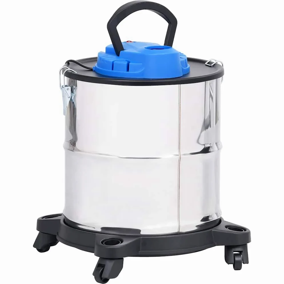 Aspirador de cenizas de acero inoxidable, 1200 W, 20 L, con filtro HEPA, manguera de metal flexible, función de soplado, móvil por ruedas, adecuado para la limpieza de la chimenea y el coche