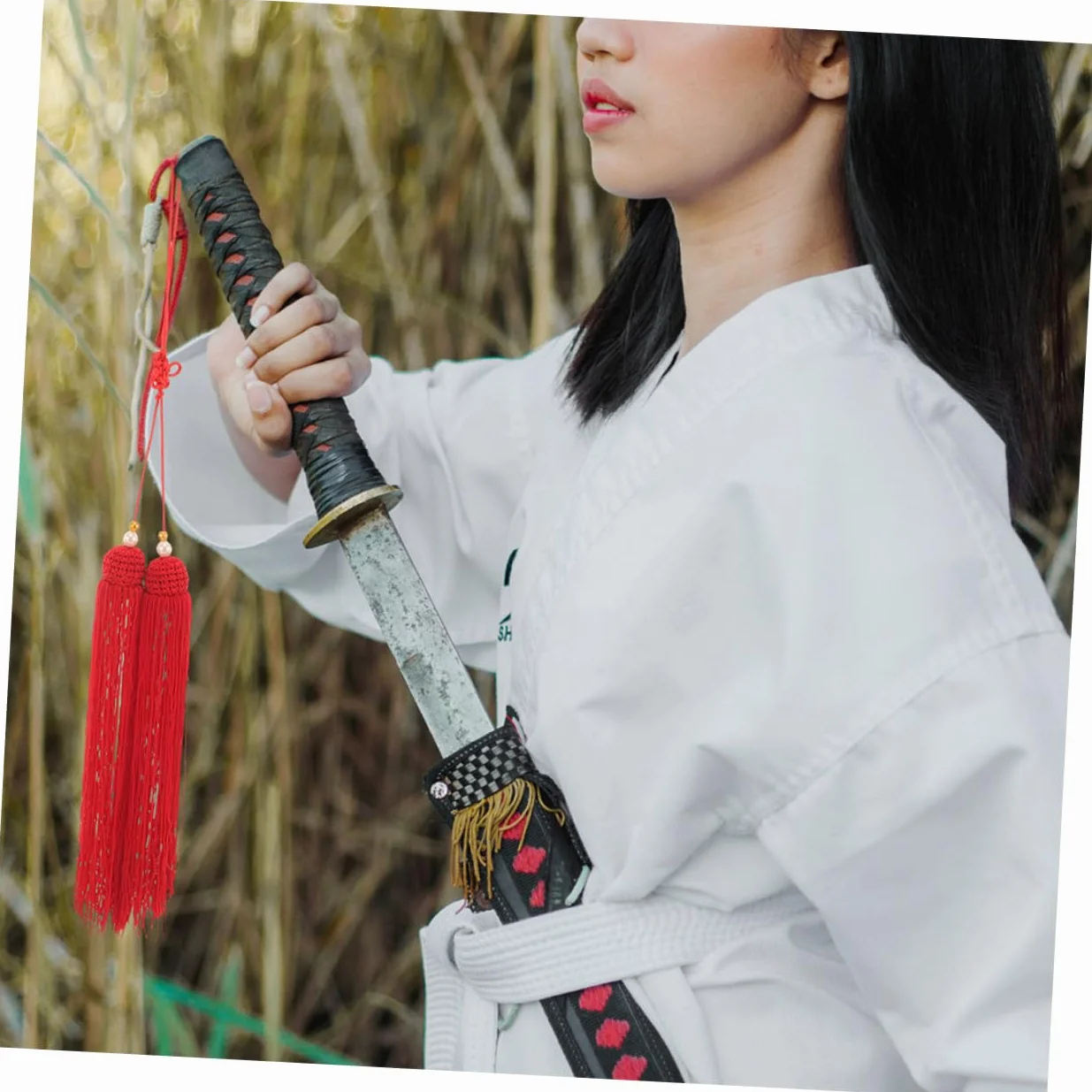 Borlas Colgantes de Tela Roja 6 Piezas para Espada Tai Chi Artes Marciales Resistente Multifuncional