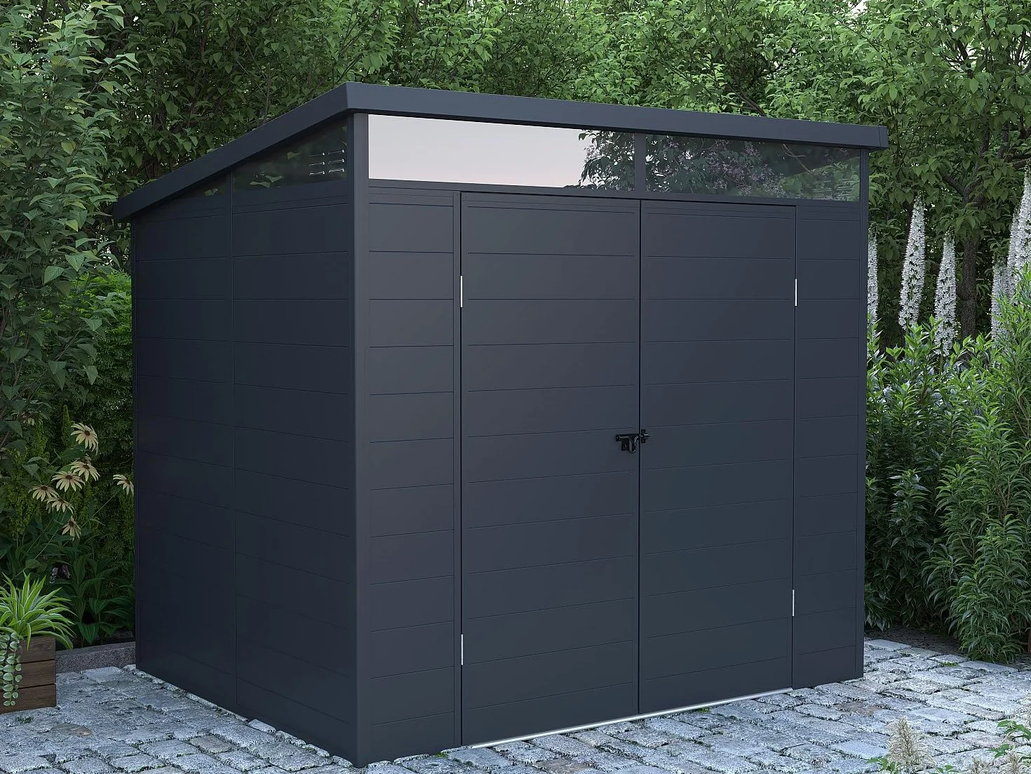 Venta-Unica - Caseta de jardÌn de Resina Gris Antracita 4 m≤ con Suelo - MINARO