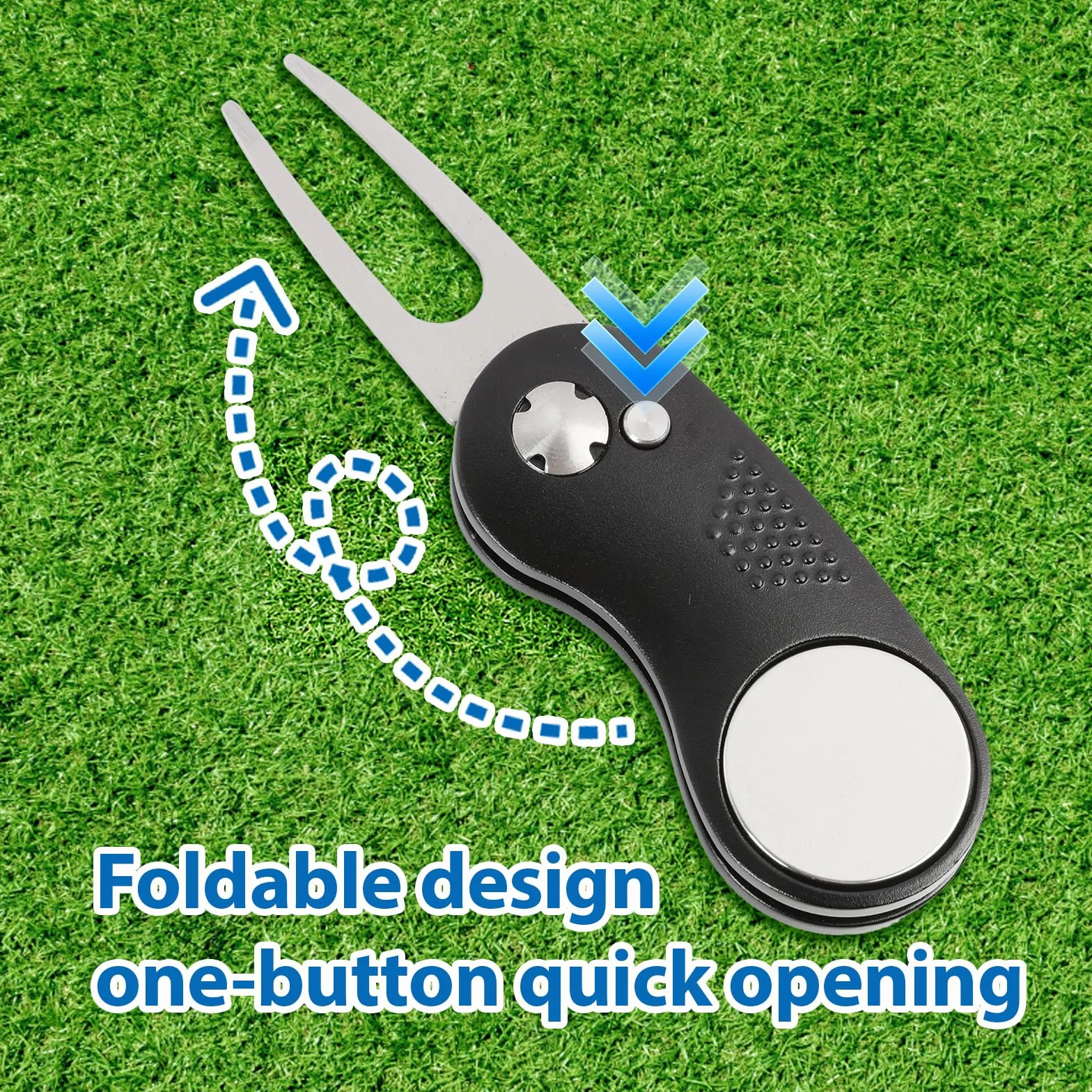 Portapuros Golf Divot Tool Plegable Acero Inoxidable Marcador Magnético Reparación Green