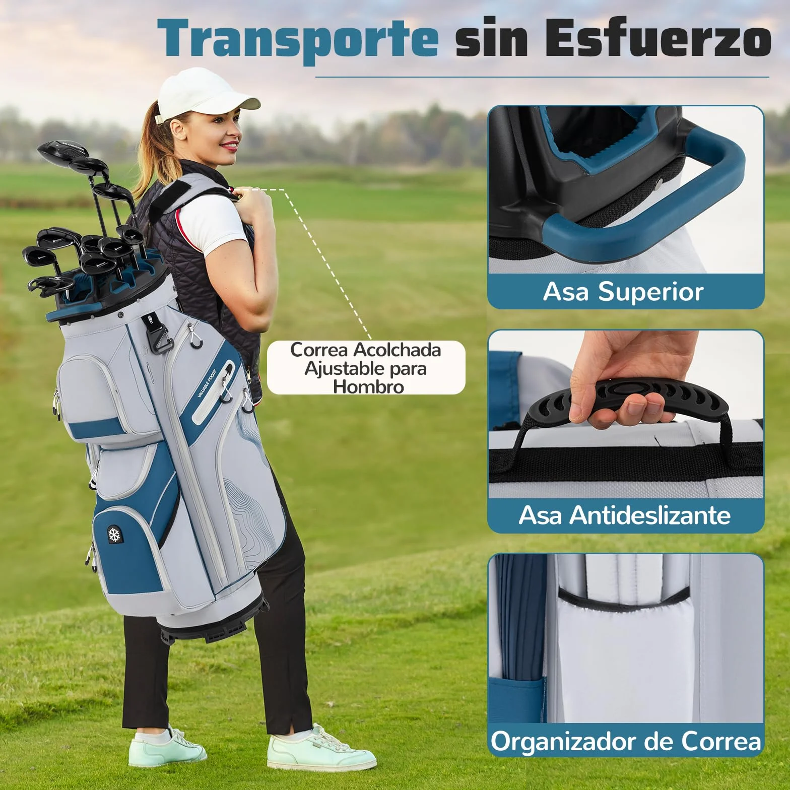 COSTWAY Bolsa Golf 14 Divisores 9 Bolsillas Cremallera Nevera Bolsillo Correa Acolchada Soporte Paraguas Capucha Lluvia Carro Palos
