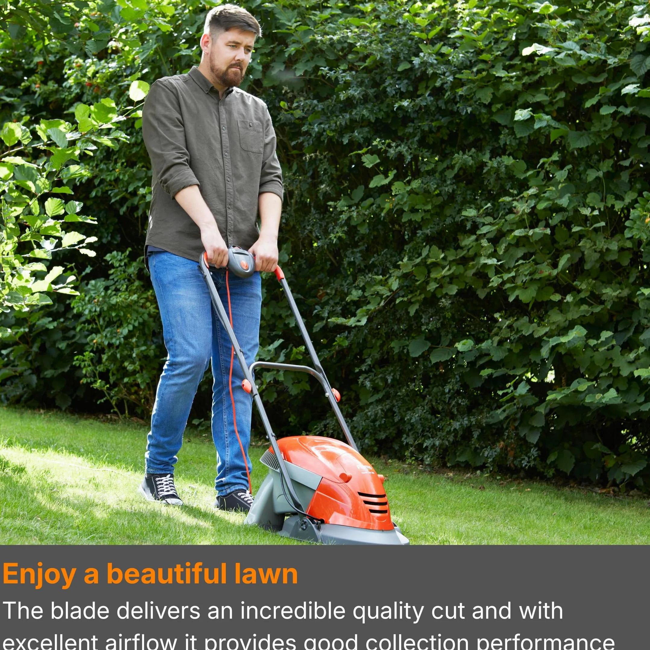 Flymo Cortacésped eléctrico Hover Vac 270, 1400 W, Ancho de Corte 27 cm, contenedor de césped de 15 L