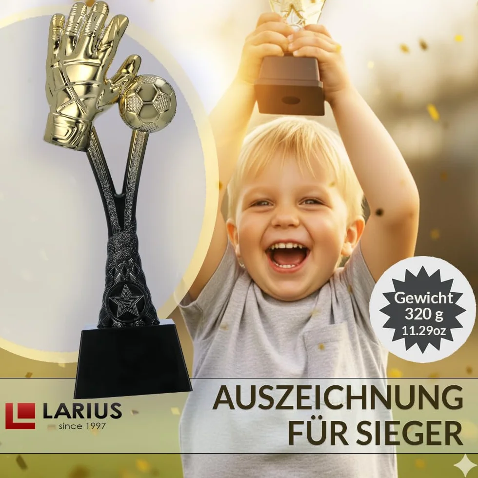 Larius Copa de fútbol trofeo dorado 26 cm 320 g con/sin grabado