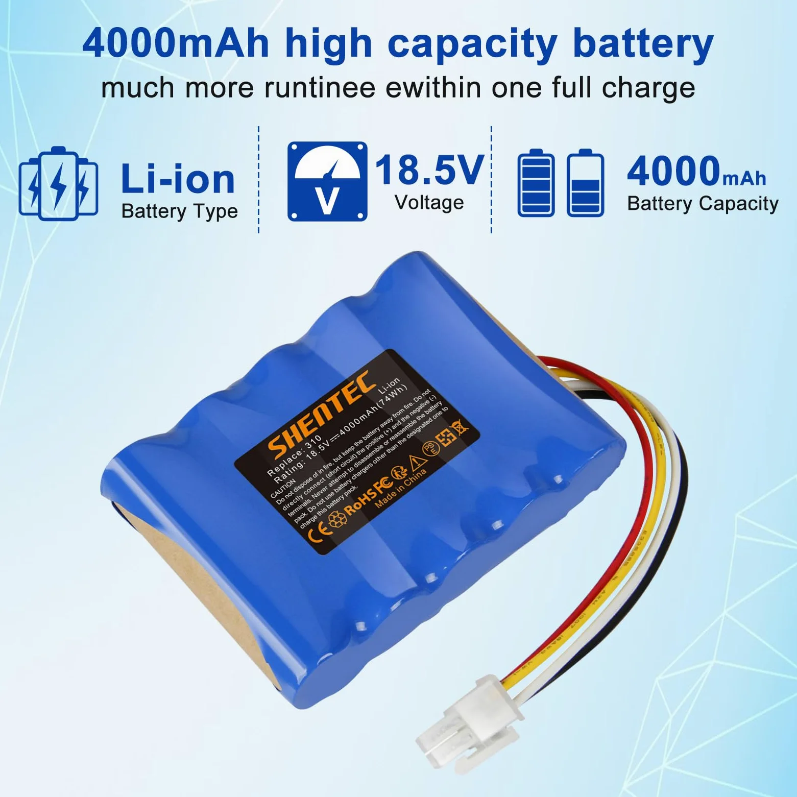 Shentec 18.5V 4000mAh Li-ion Batería de repuesto para Husqvarna Automower 310,315,para Gardena Sileno R100Li,R130Li,R160Li,Sileno+ robot cortacésped,repuesto para 5848228-01,5848228-02,5848528-01,5895