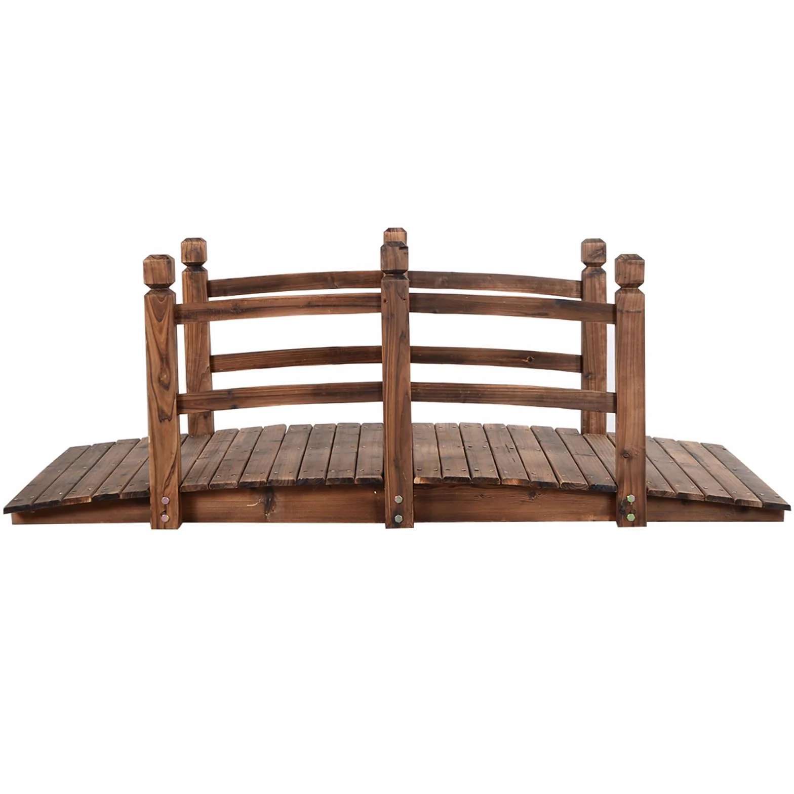 COSTWAY Puente de Jardín Madera para Estanque Jardín Hogar Decorativo con Barandilla 150x67x55 cm (Marrón)