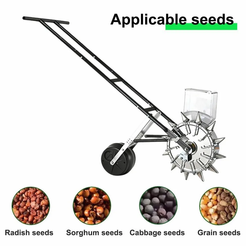 Sembradora de precisión de 8 Orificios para jardín, con Ruedas traseras para Cubrir la Tierra, Ideal para hortalizas de Hoja, remolachas y Zanahorias.
