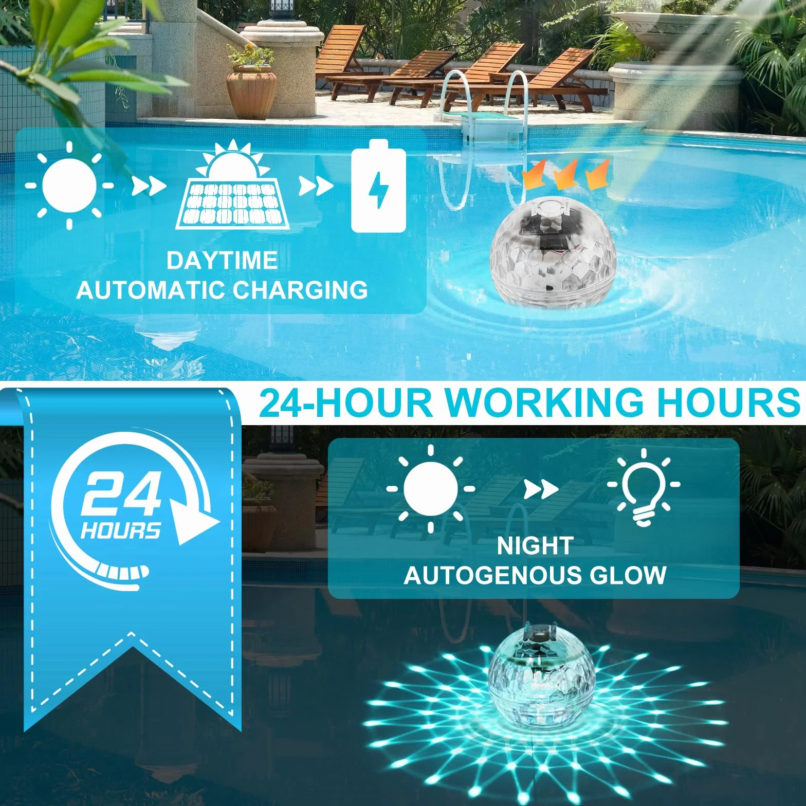 2 luces flotantes solares para piscina, 11 cm, luces solares para piscina, iluminación solar para estanque con iluminación RGB que cambia de color para piscina, fuentes